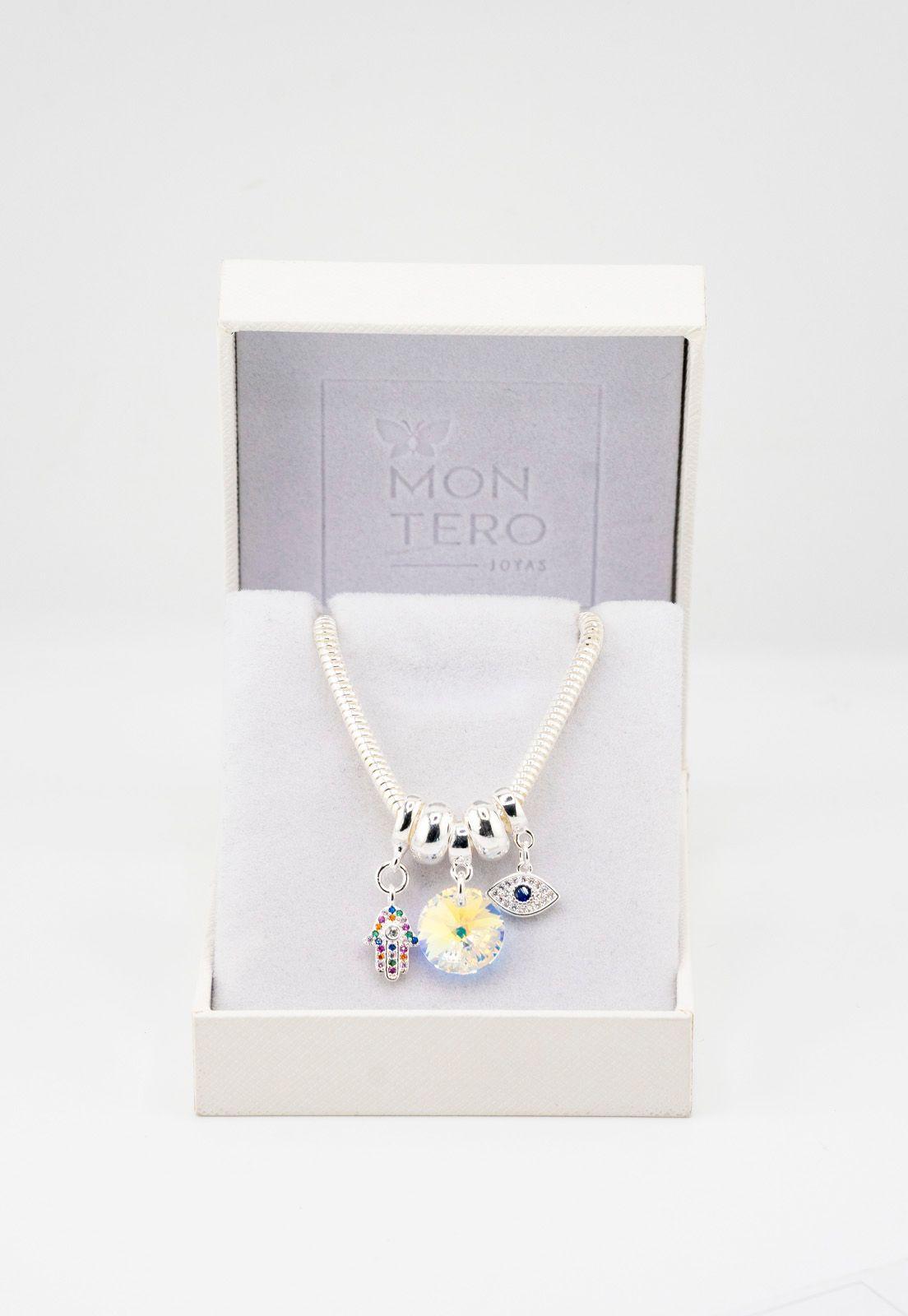Pulsera Colomba Con Baño de Oro Blanco Microcircones y Cristales Genuinos-2
