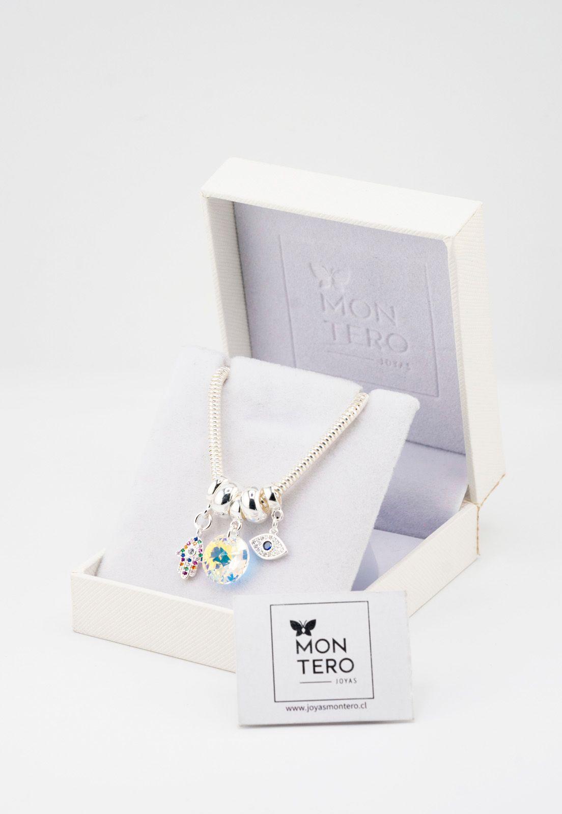 Pulsera Colomba Con Baño de Oro Blanco Microcircones y Cristales Genuinos-3