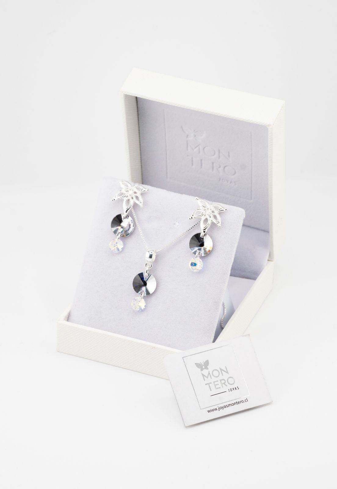 Conjunto Asia Baño de Oro Blanco y Cristales Smoky Mauve-2