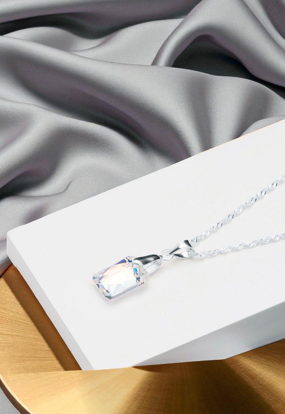 Collar Estefania Plata Italiana 925 Cristal Genuino Aurora Boreal -3