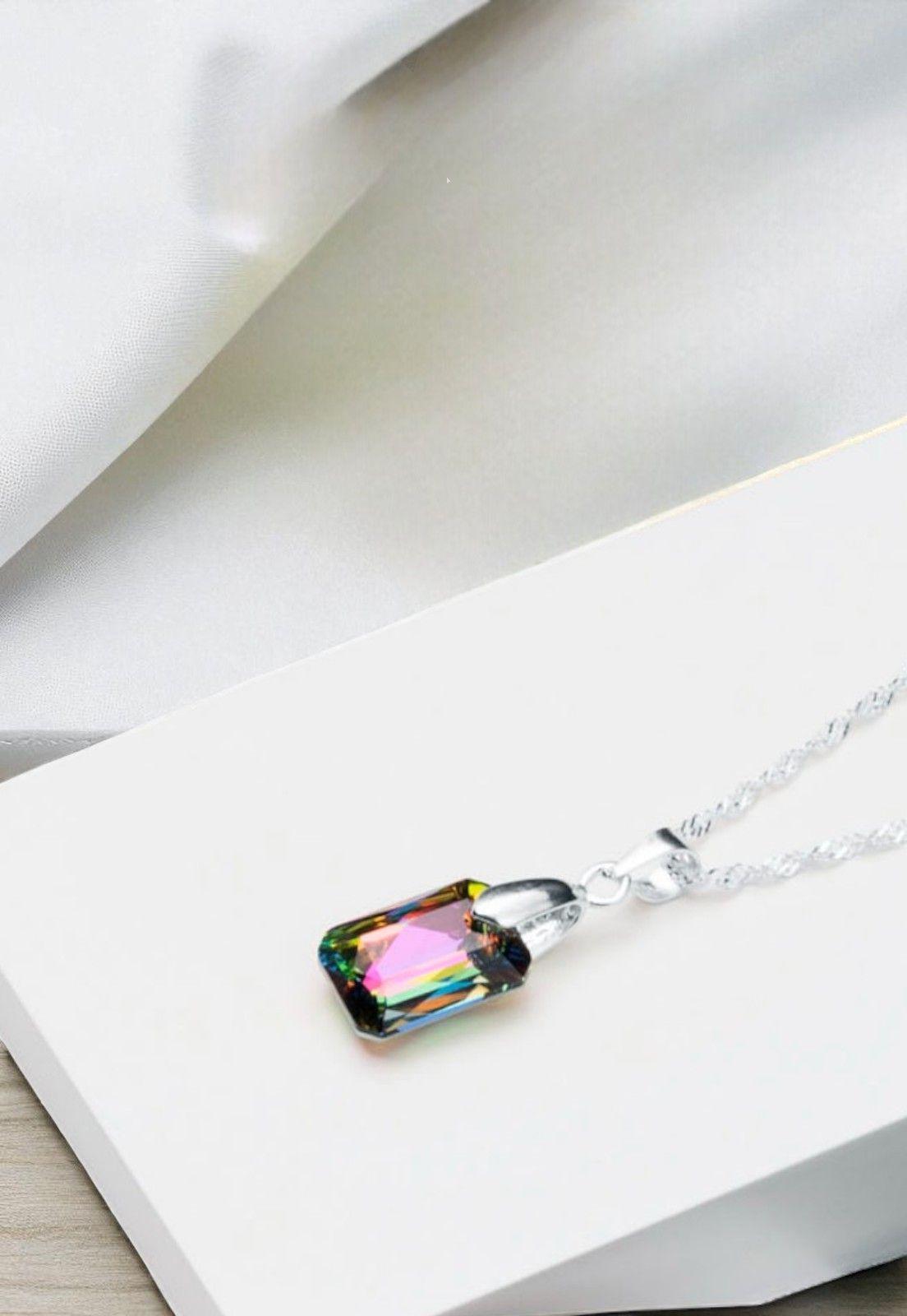 Collar Estefania Plata Italiana 925 Cristal Genuino Vitral Medium-2