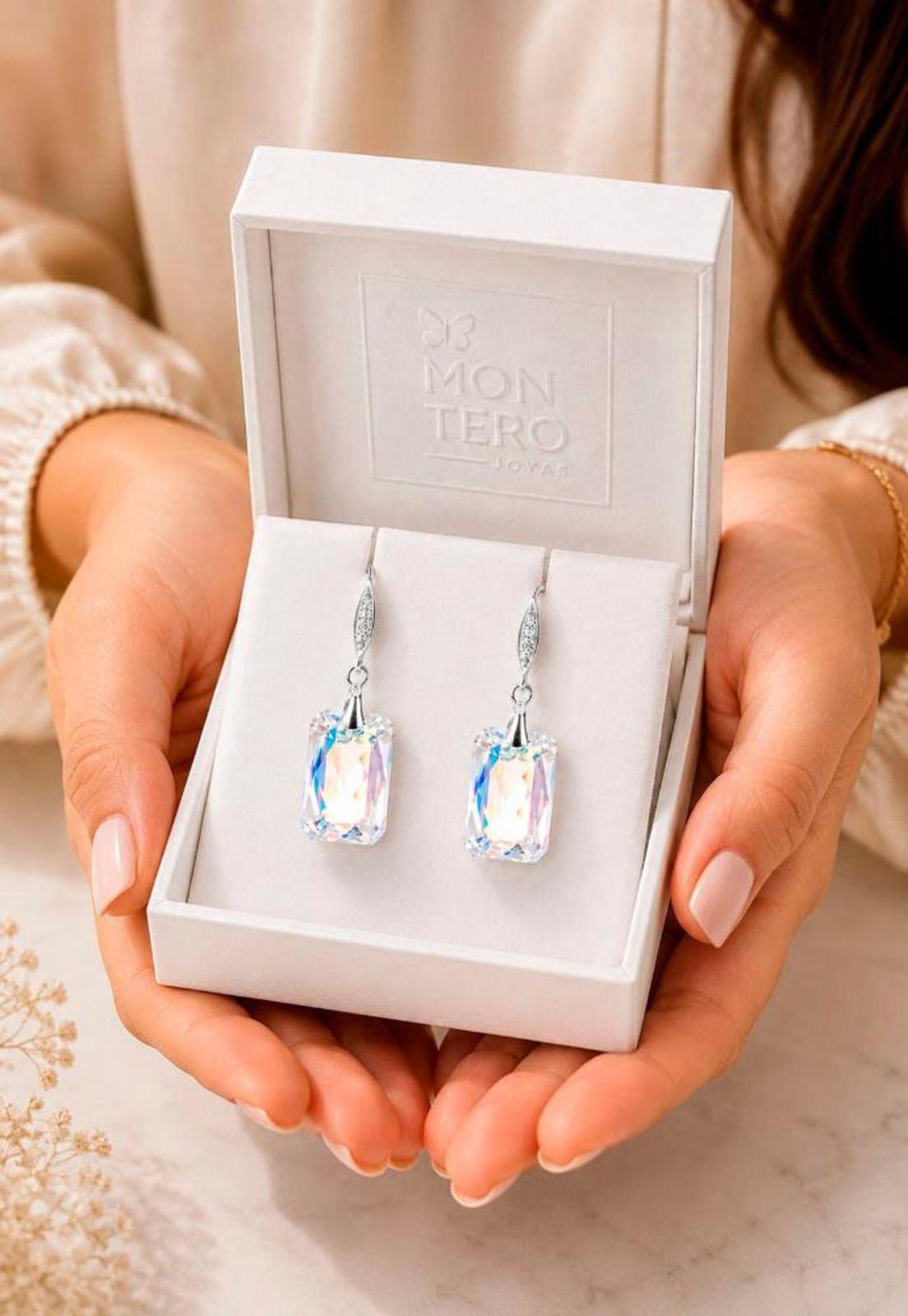 Aros Gran Estefania Plata 925 Cristal Swarovski® Aurora Boreal-5