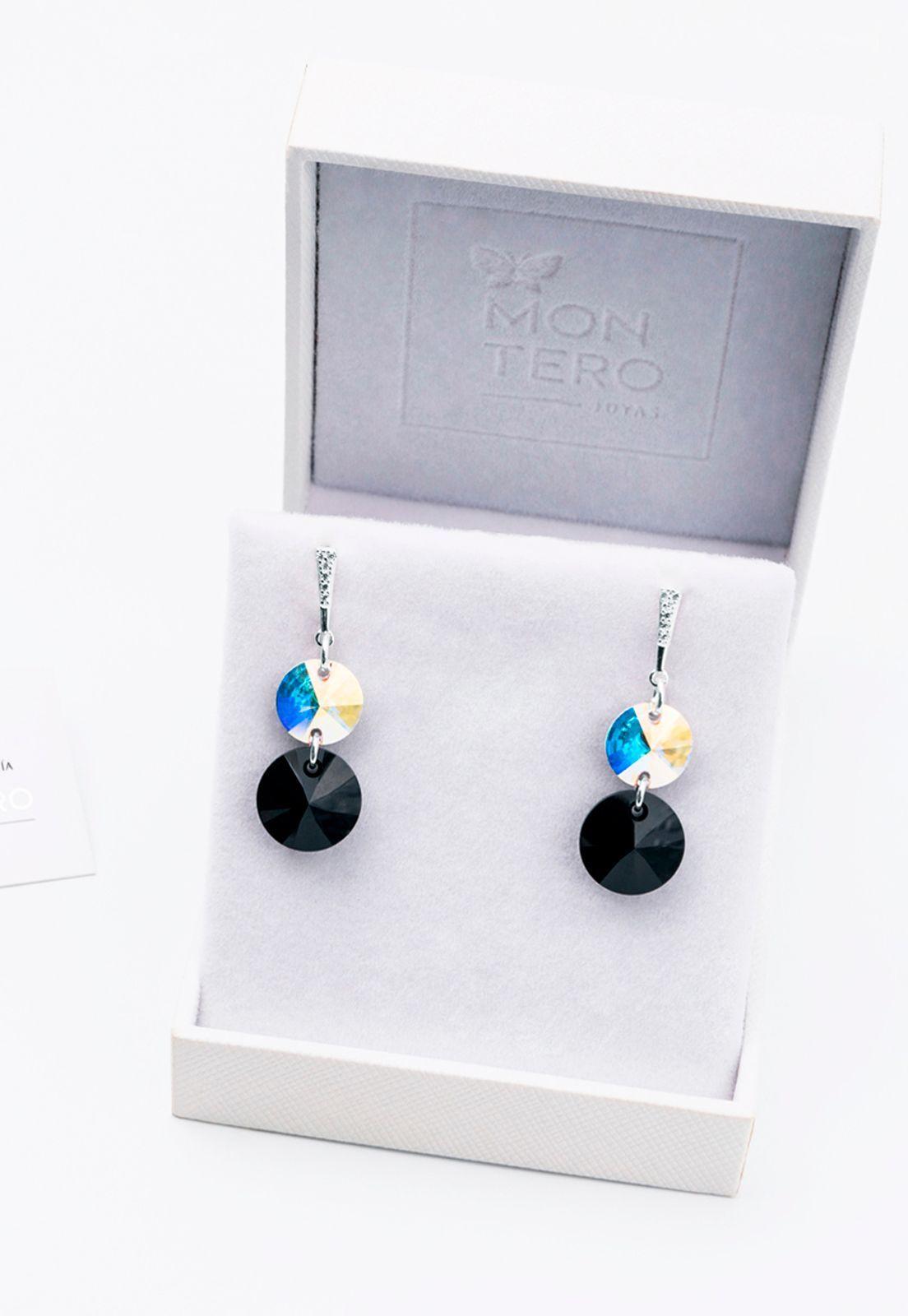 Aros Lourdes Cristales Genuinos Black Jet-2