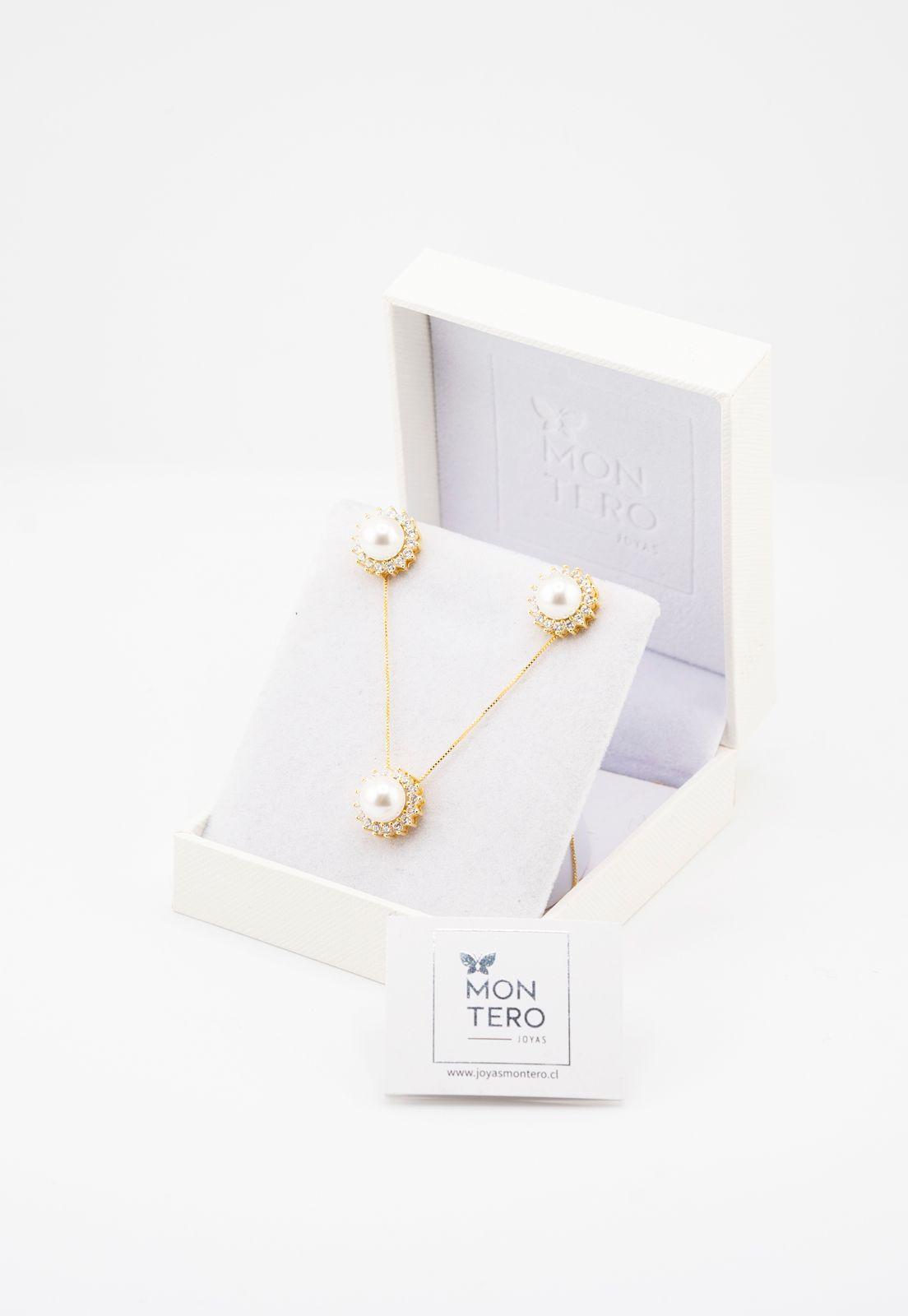 Conjunto Isabel Gold Microcircones y Perlas Organicas con Baño de Oro -2