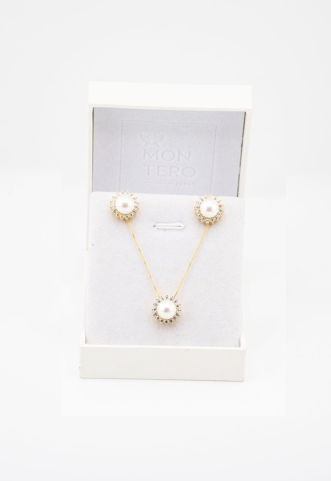 Conjunto Isabel Gold Microcircones y Perlas Organicas con Baño de Oro -3