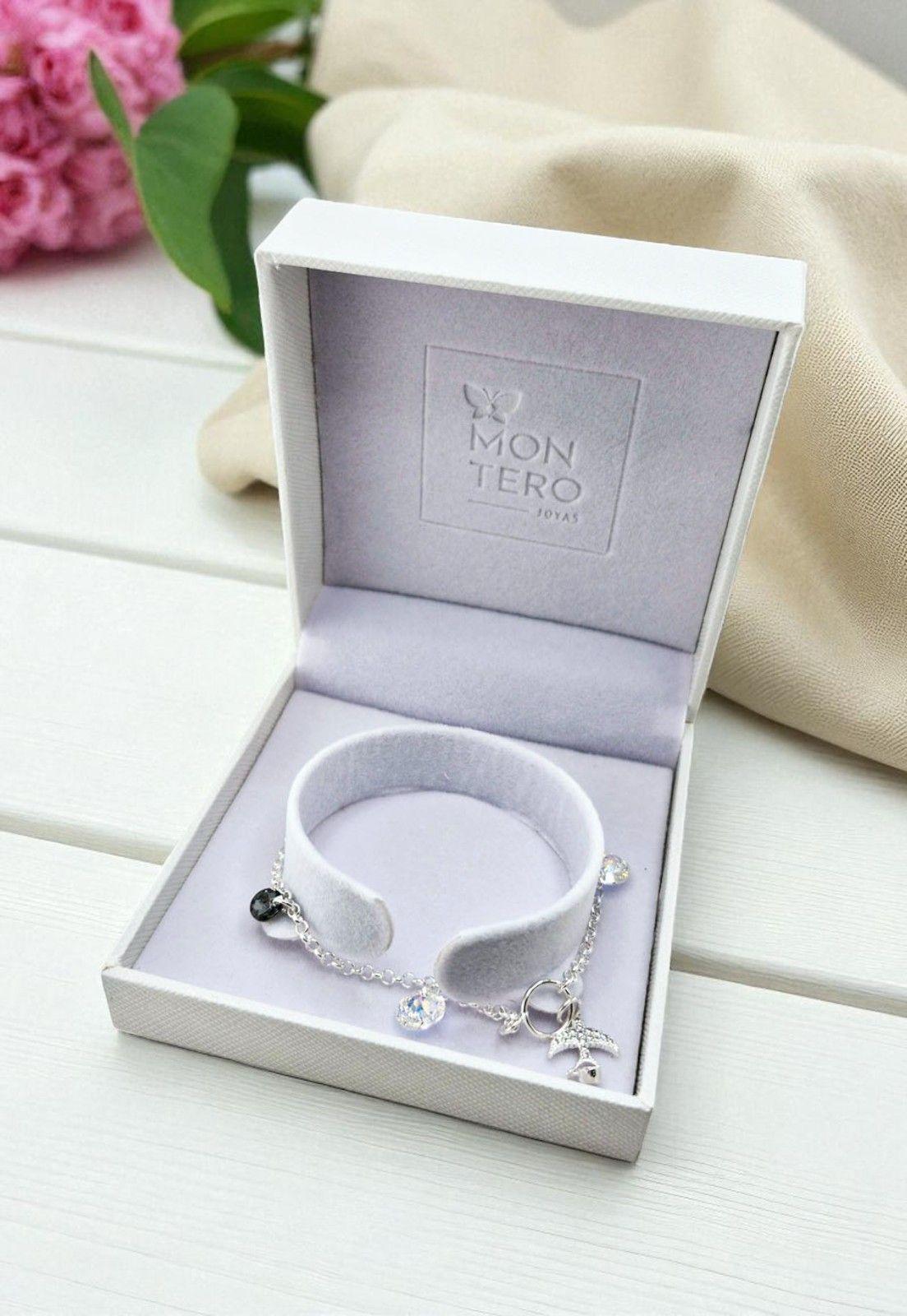Pulsera Golondrina Plata Italiana 925 Cristal Genuino Aurora Boreal y Silver Night-3