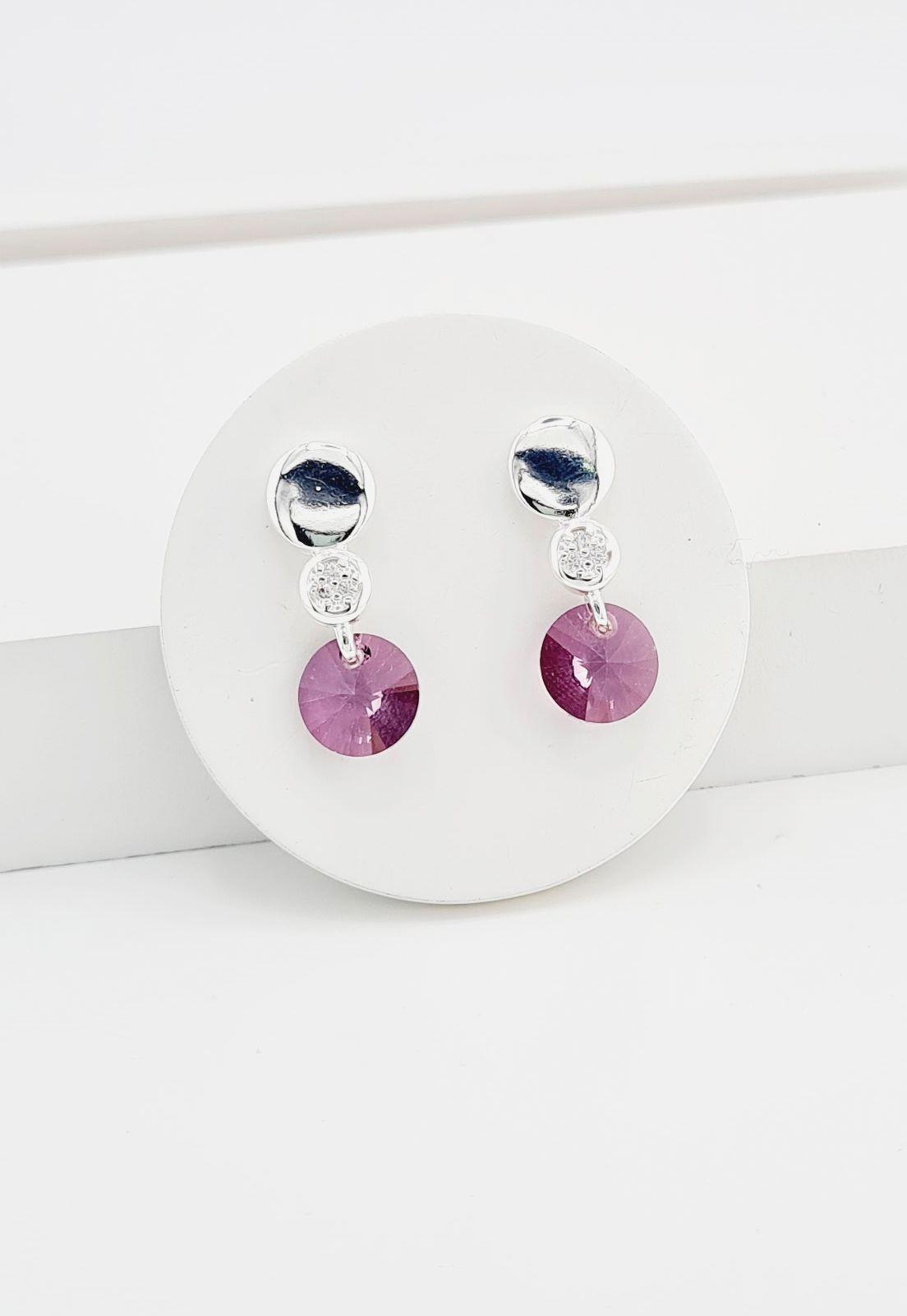Aros Punto de Luz Baño de Oro Blanco Cristales Antique Pink.-1