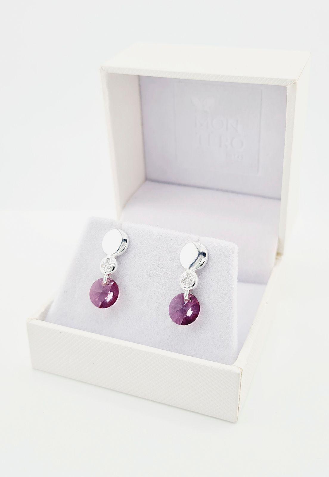 Aros Punto de Luz Baño Oro Blanco Cristal Swarovski® Antique Pink-2