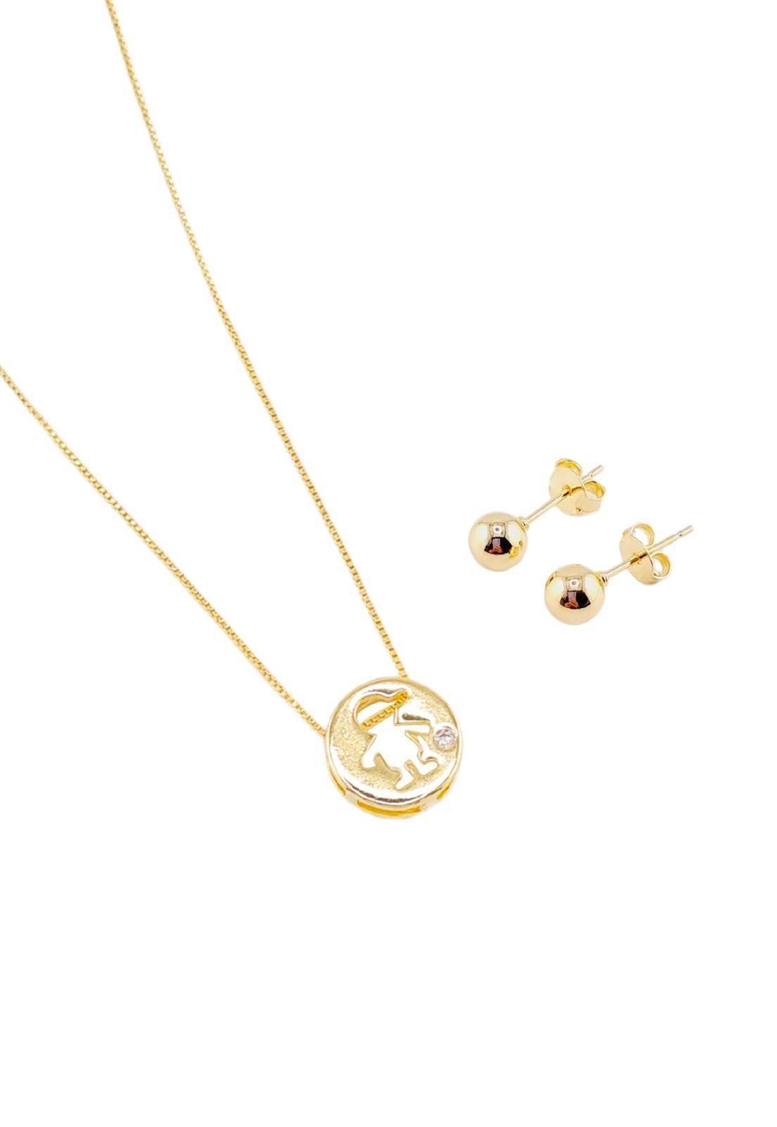 Conjunto Crianza Gold Niño con Circon Blanco Baño de Oro 24k-0