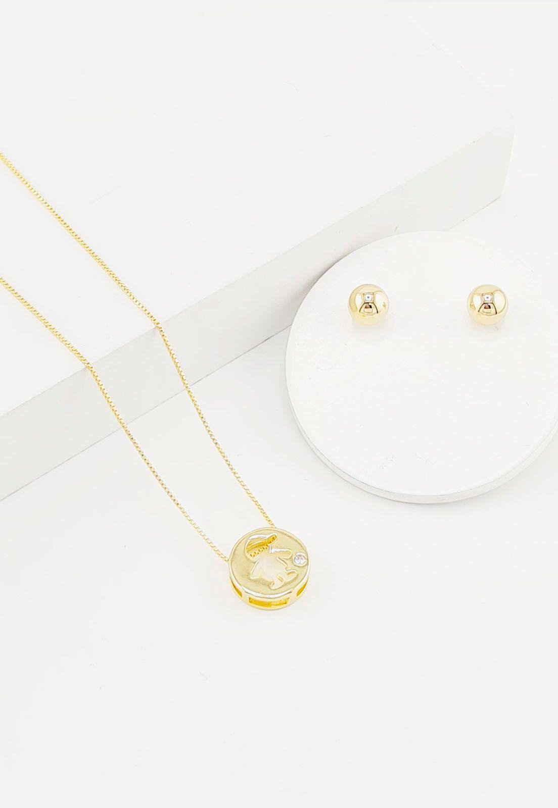 Conjunto Crianza Gold Niño con Circon Blanco Baño de Oro 24k-1