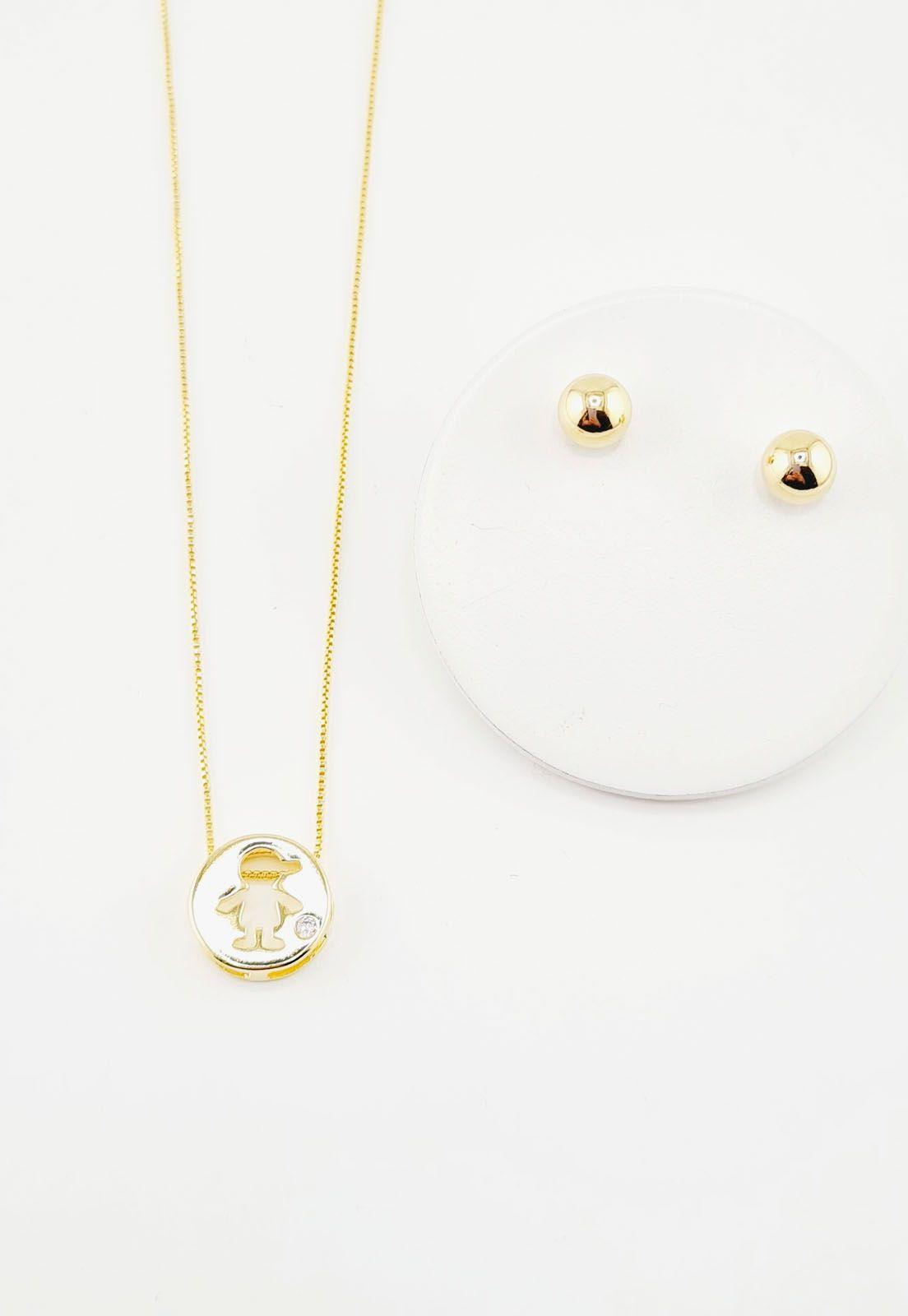 Conjunto Crianza Gold Niño con Circon Blanco Baño de Oro 24k-2