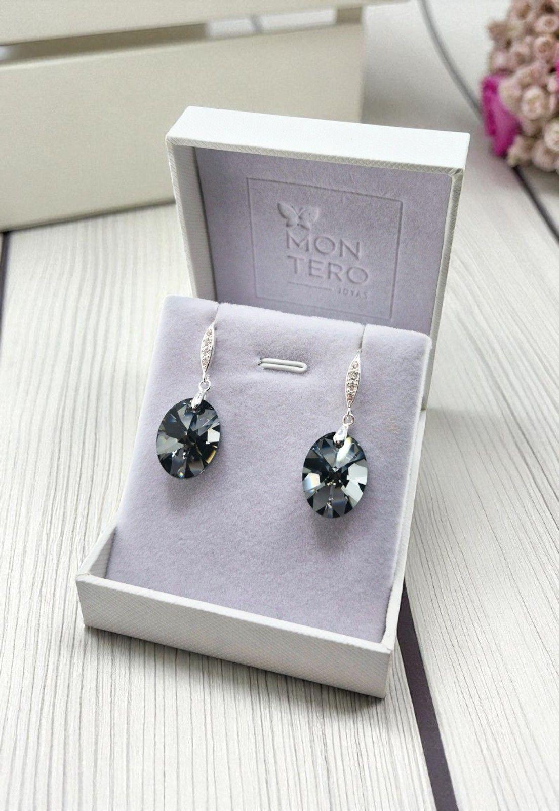 Aros Gran Praga Plata Italiana 925 Cristal Genuino Silver Night-3