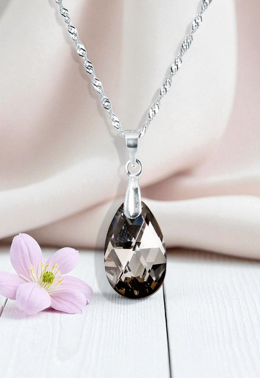 Collar Petra Plata Italiana 925 y Cristales Genuinos Silver Night-2