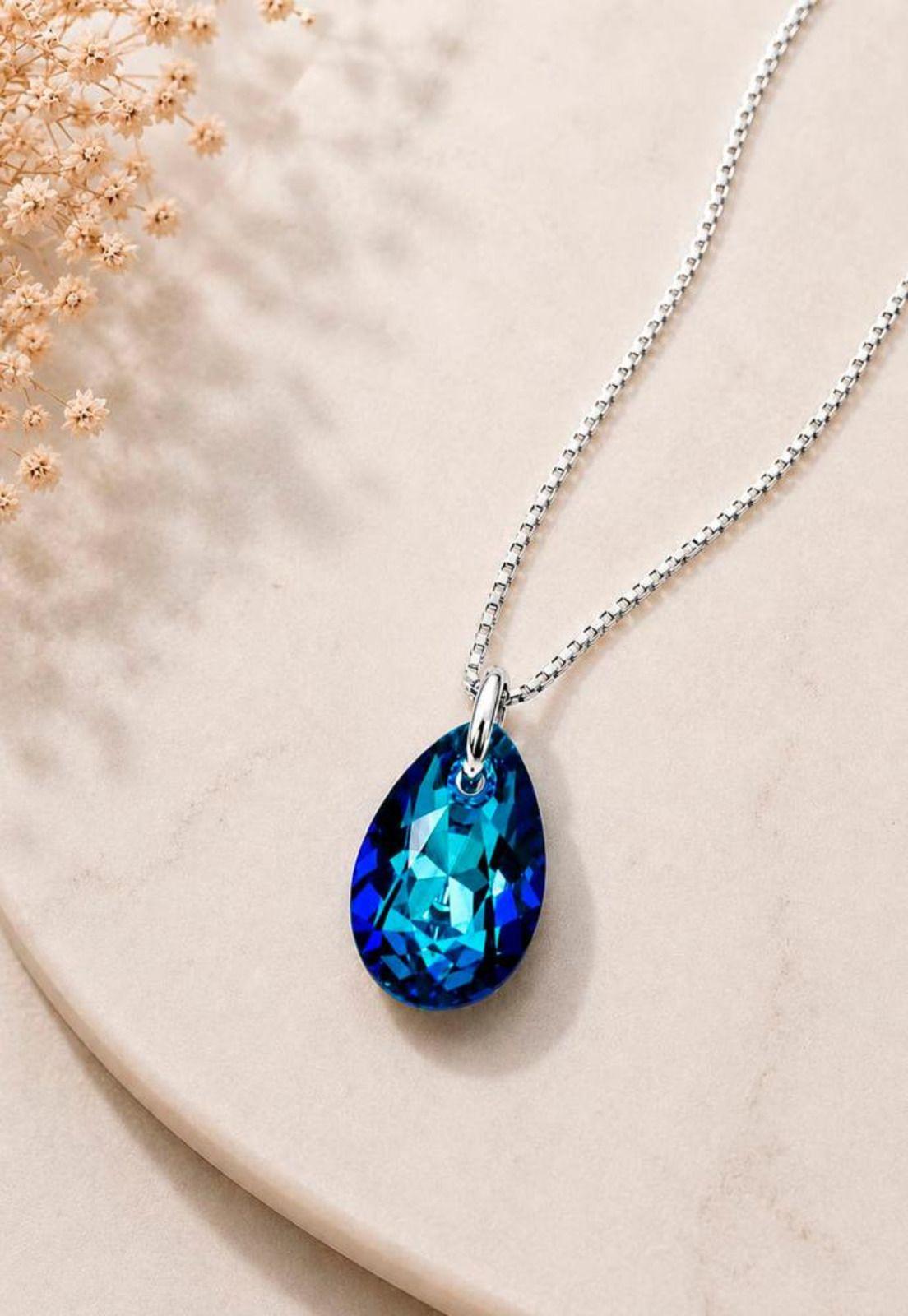 Collar Gota de Luz Plata 925 Cristal Swarovski® Bermuda Blue-2