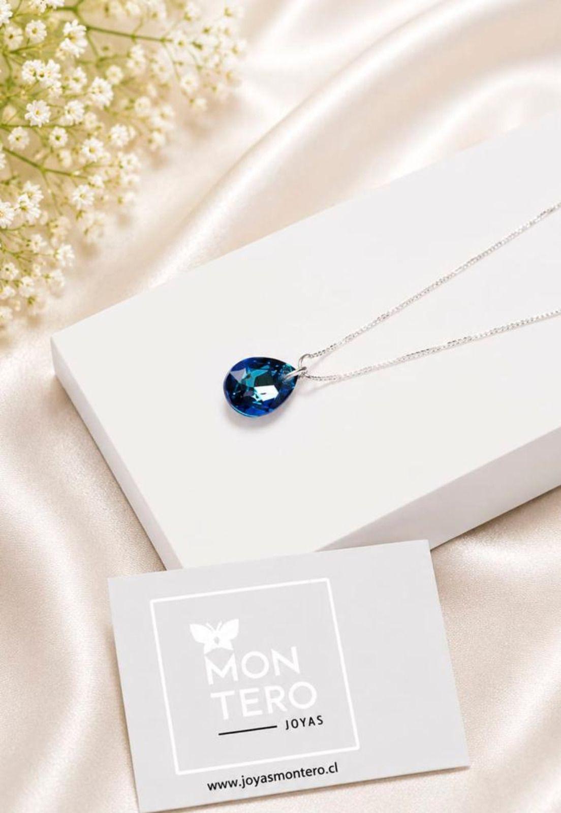 Collar Gota de Luz Plata 925 Cristal Swarovski® Bermuda Blue-3