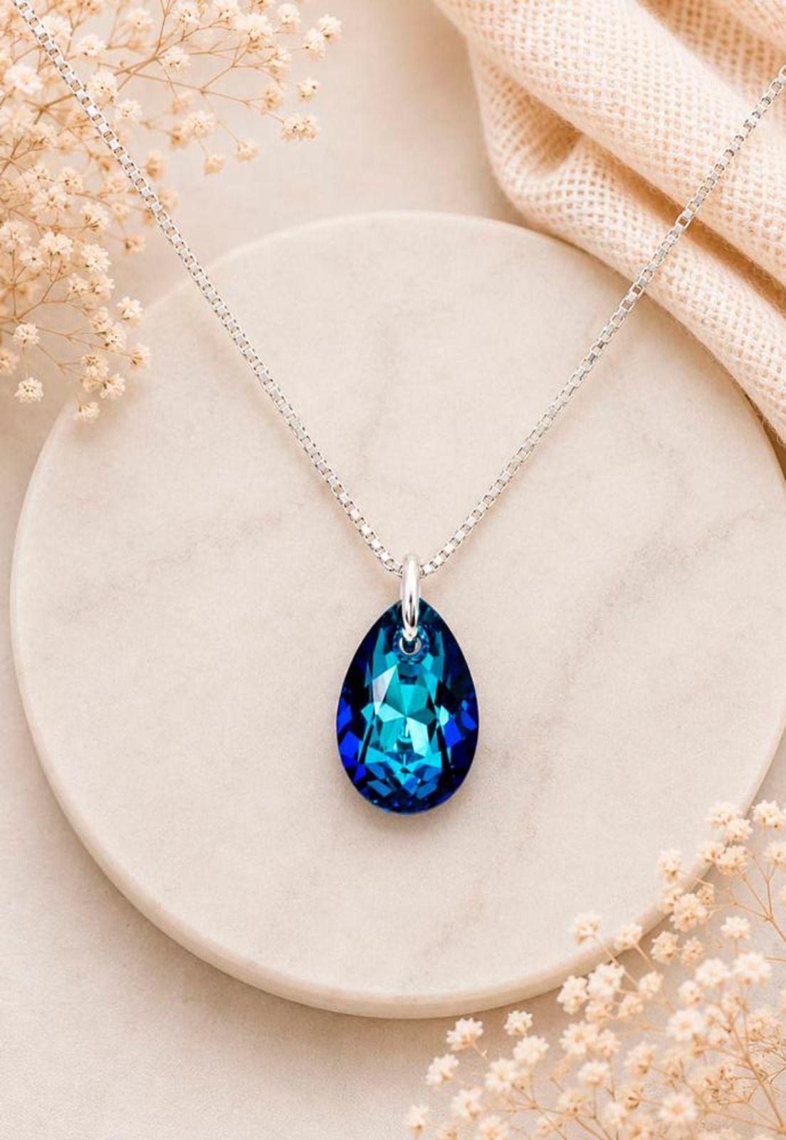 Collar Gota de Luz Plata 925 Cristal Swarovski® Bermuda Blue-4