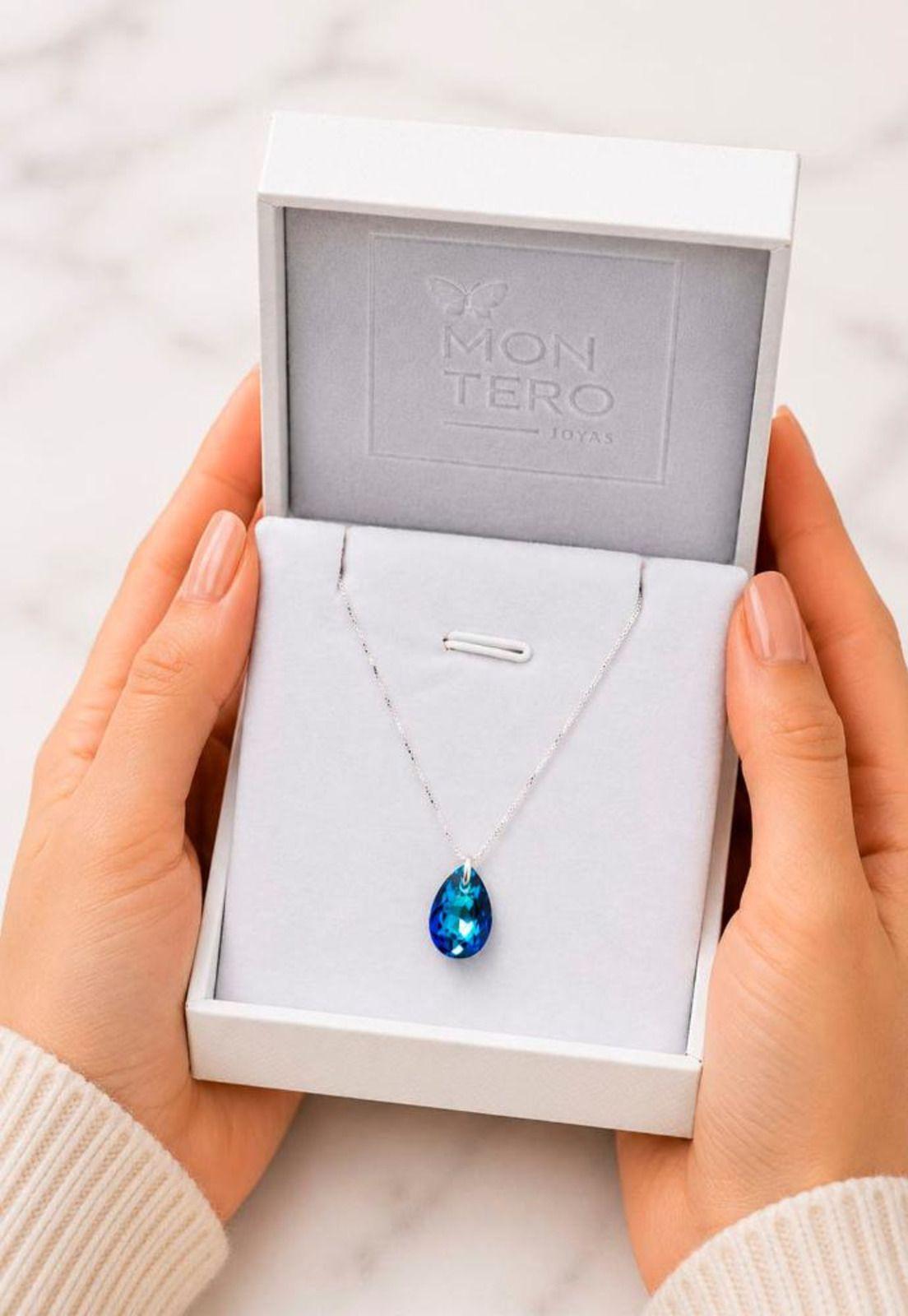 Collar Gota de Luz Plata 925 Cristal Swarovski® Bermuda Blue-5