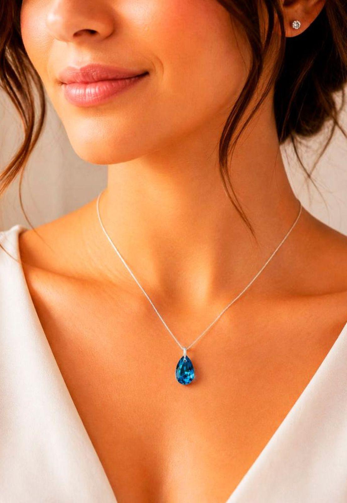 Collar Gota de Luz Plata 925 Cristal Swarovski® Bermuda Blue-6