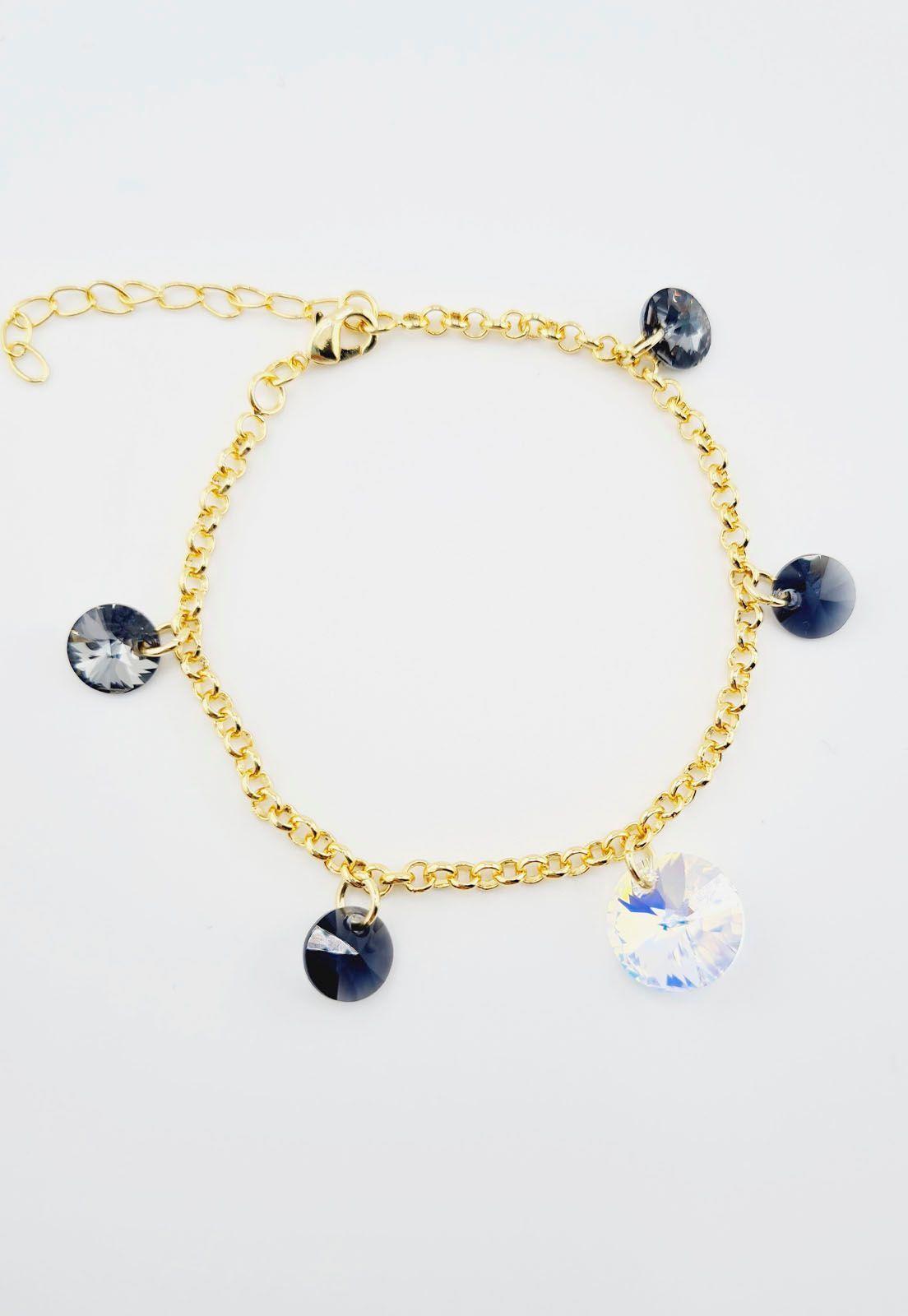 Pulsera Nepal Gold Baño de Oro 24k y Cristales Genuinos Silver Night-4