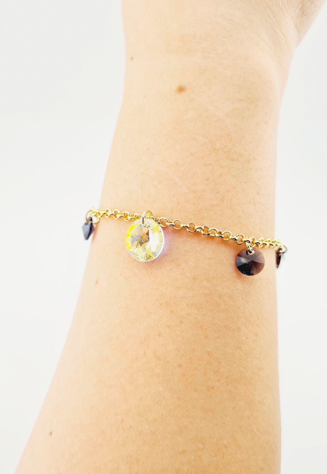 Pulsera Nepal Gold Baño de Oro 24k y Cristales Genuinos Silver Night-2