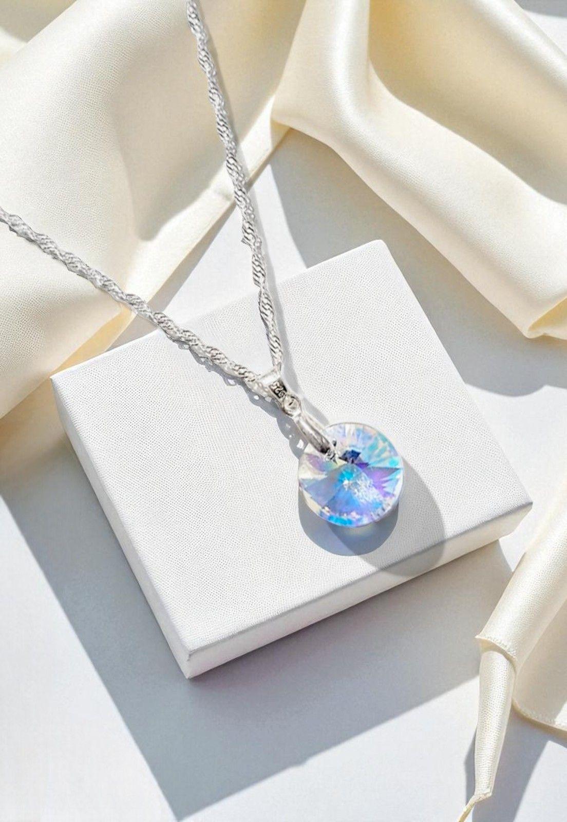 Collar Paris Plata Italiana 925 y Cristales Genuinos Aurora Boreal-2