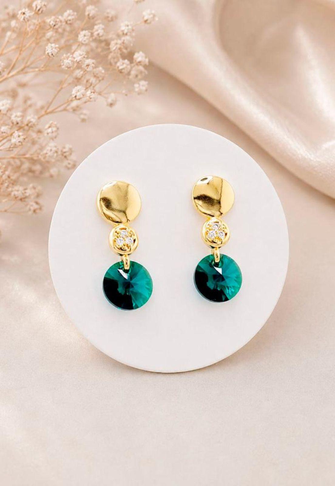 Aros Punto de Luz Gold 24K Cristal Swarovski® Emerald-1