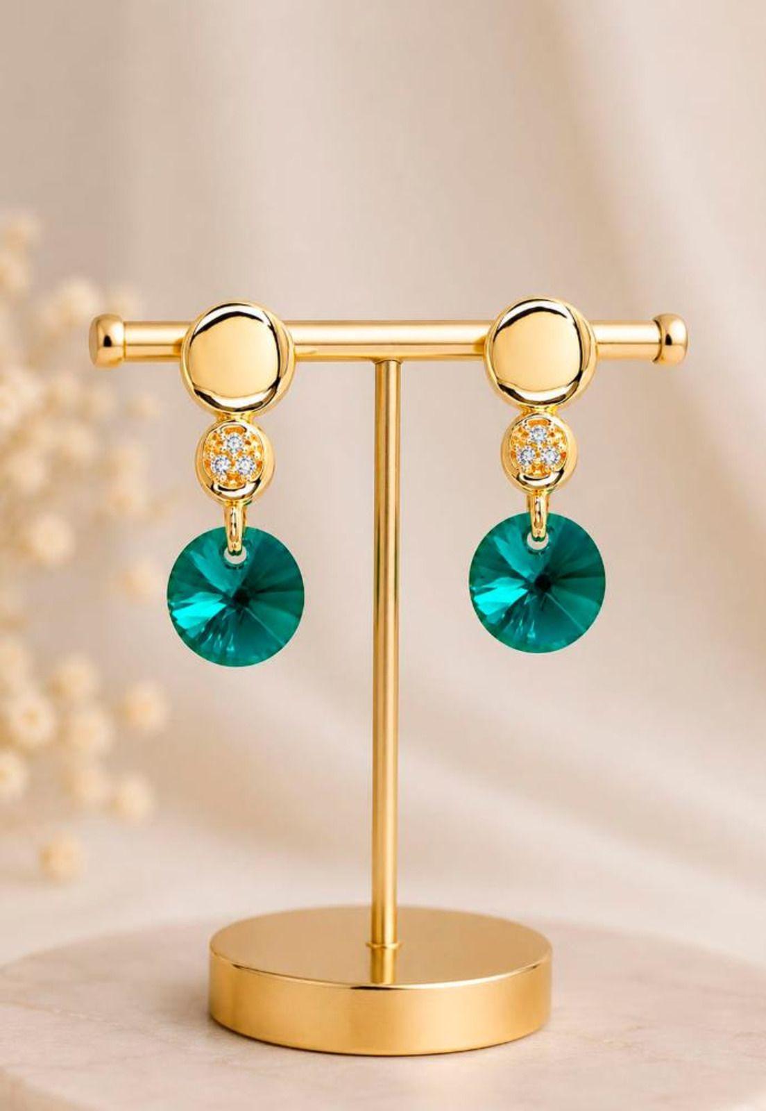 Aros Punto de Luz Gold 24K Cristal Swarovski® Emerald-5