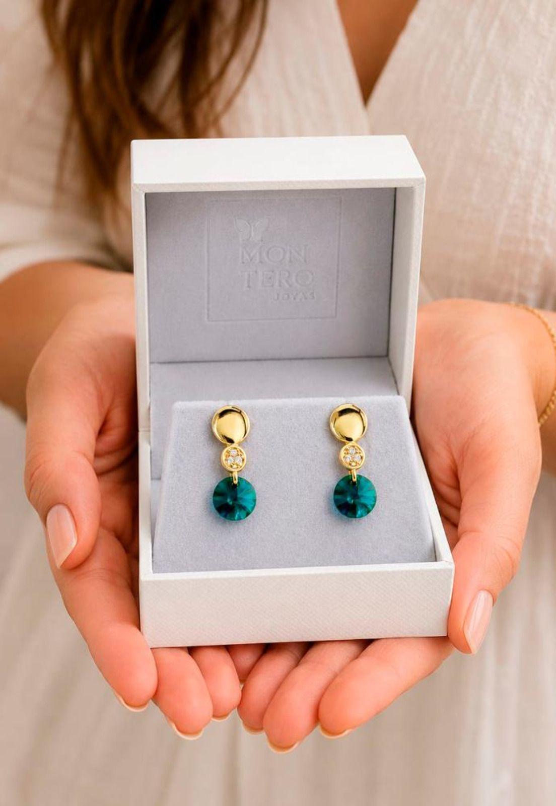 Aros Punto de Luz Gold 24K Cristal Swarovski® Emerald-6
