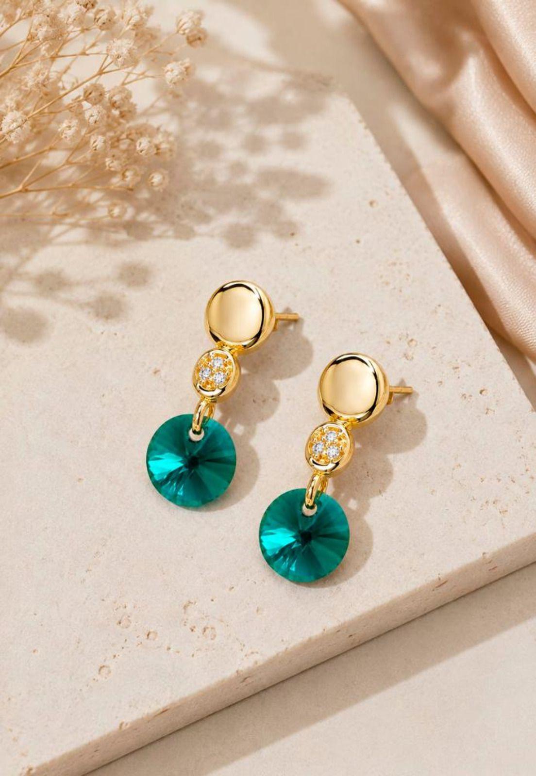 Aros Punto de Luz Gold 24K Cristal Swarovski® Emerald-7