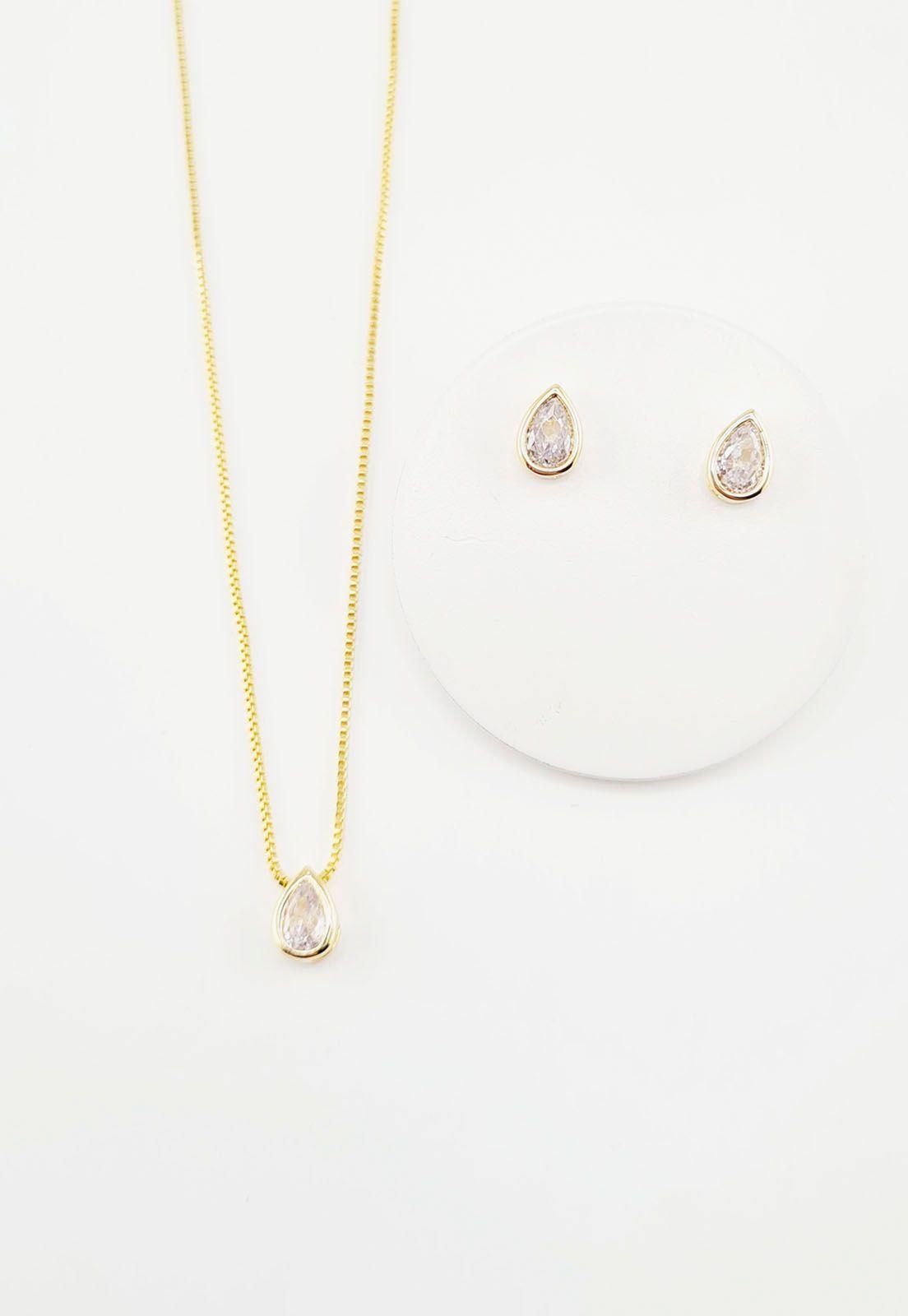 Conjunto Rocio Gold con Circon Blanco Baño de Oro 24k-2