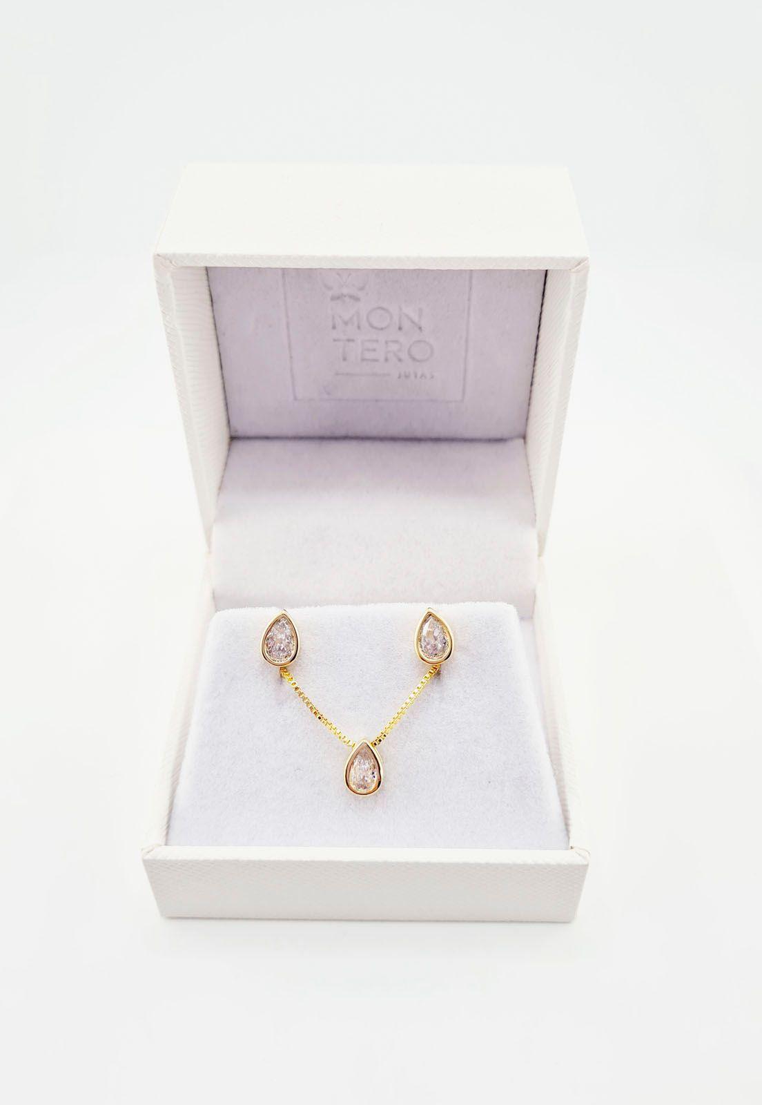 Conjunto Rocio Gold con Circon Blanco Baño de Oro 24k-3
