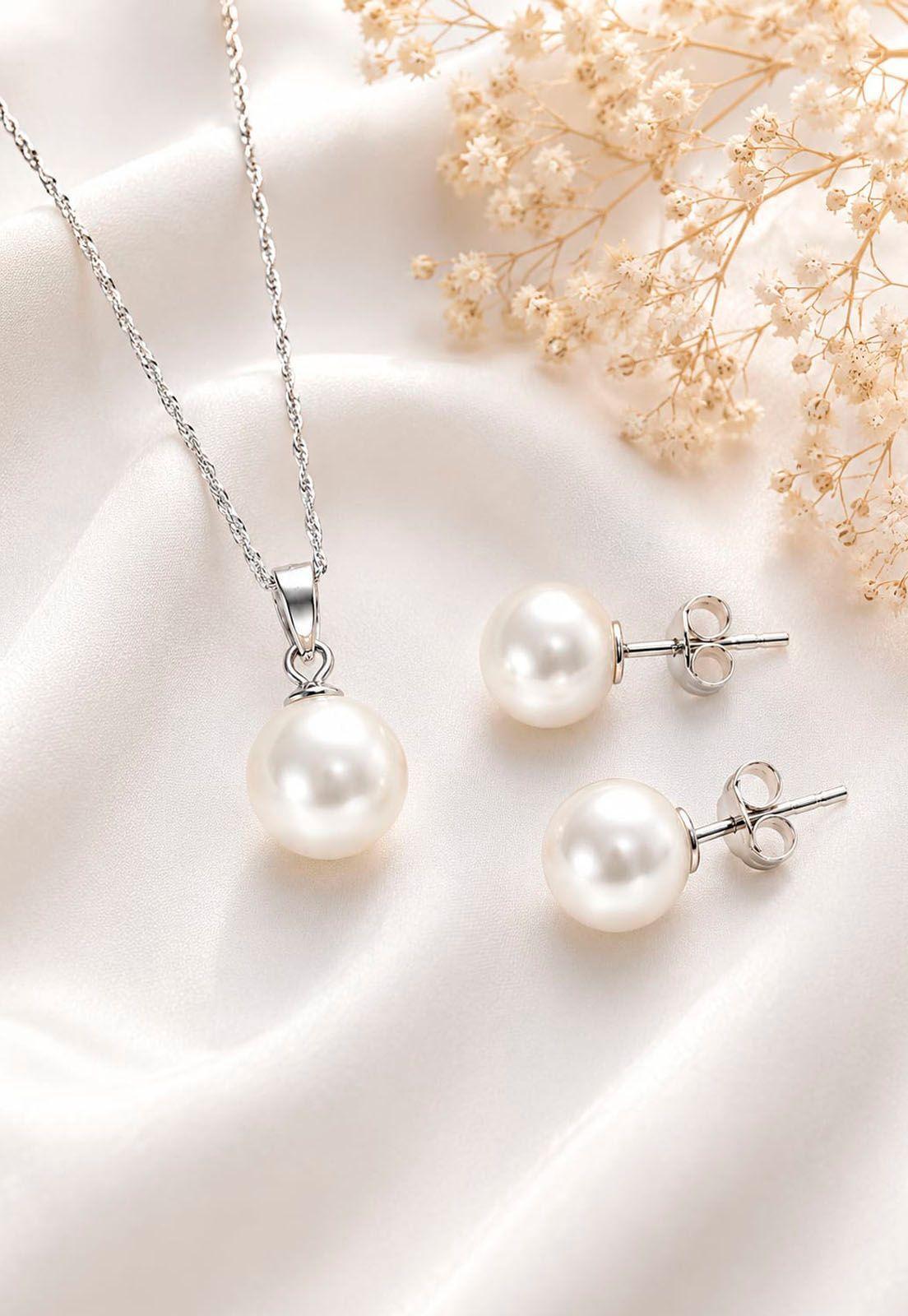 Conjunto Viena Plata 925 Perla Swarovski® Cream-4