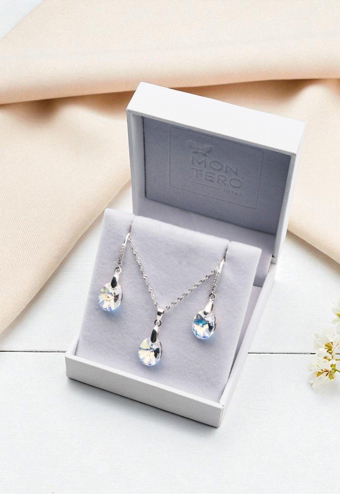 Conjunto Praga Plata 925 Cristal Genuino Aurora Boreal-3