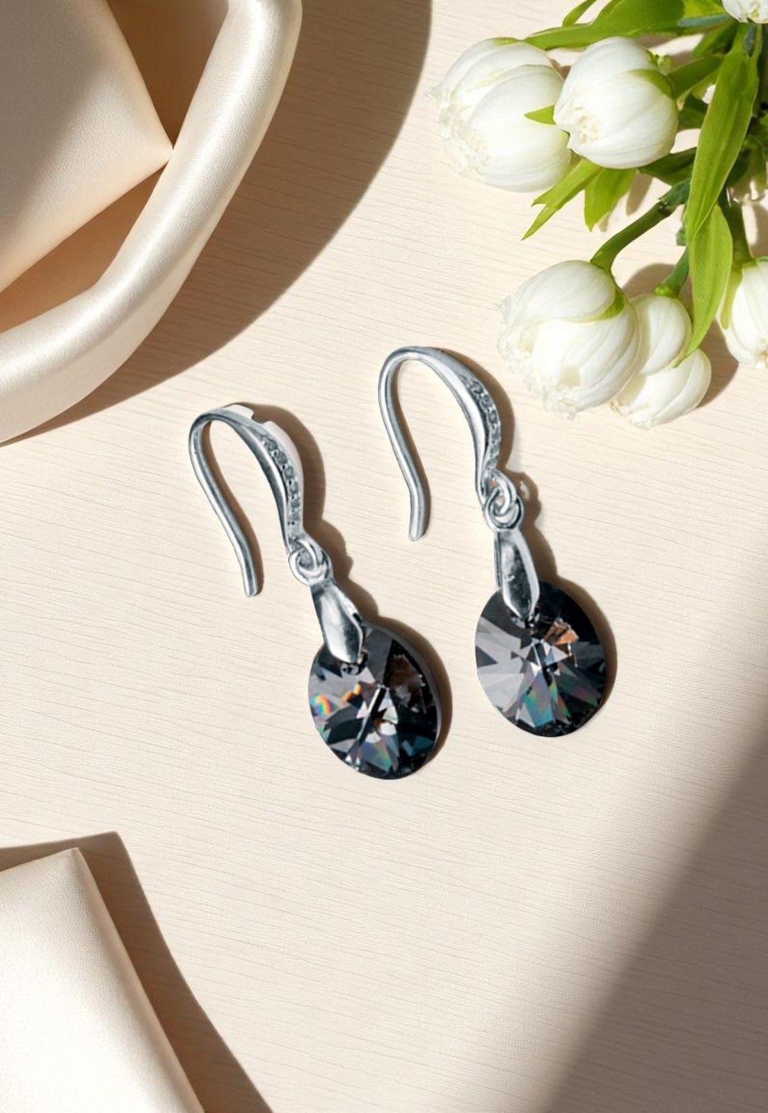 Aros Praga Plata 925 Cristale Genuino Silver Night-4