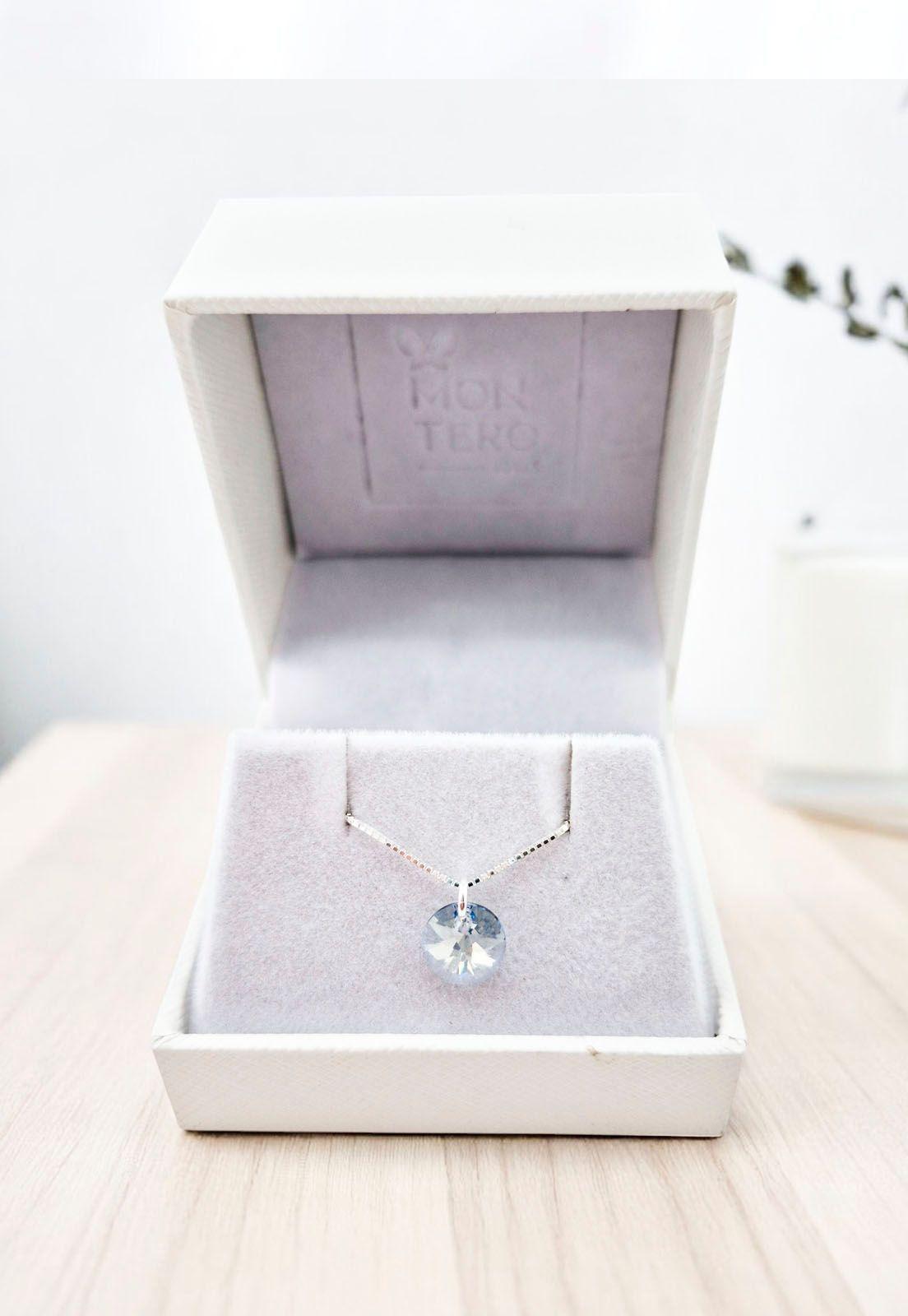 Collar Punto De Luz Plata Italiana 925 y Cristal Genuino Blue Shade-3