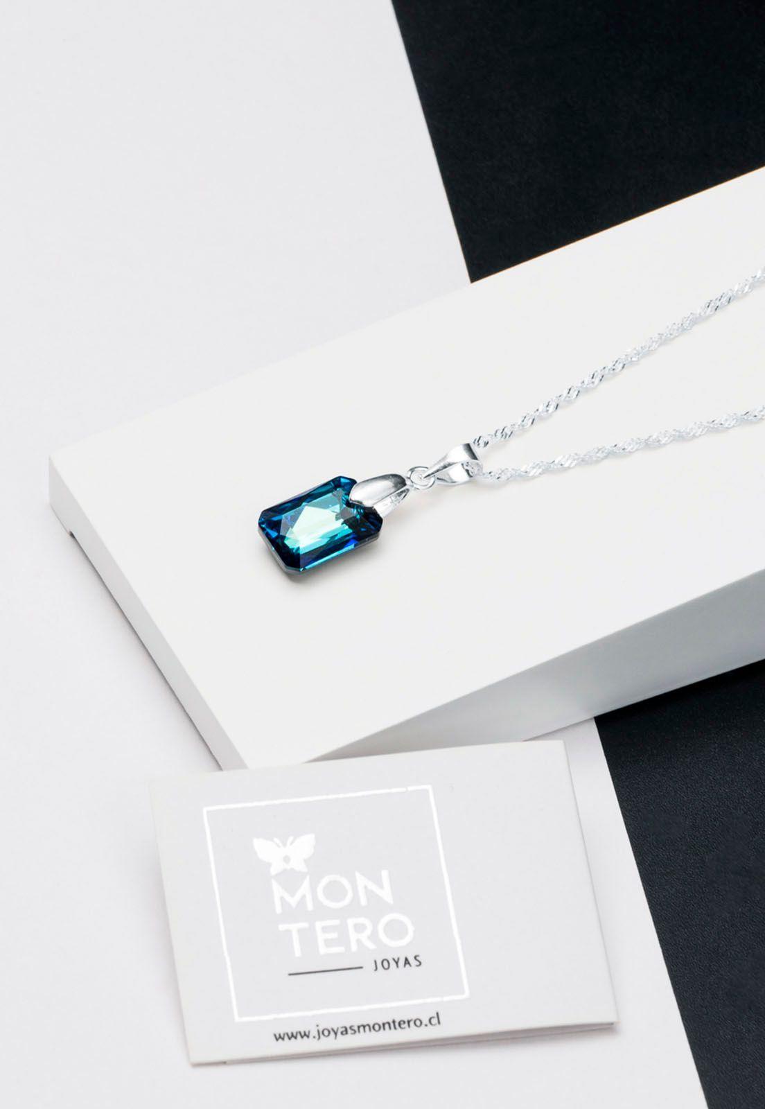 Collar Estefanía Plata Italiana 925 Cristal Genuino Bermuda Blue-2