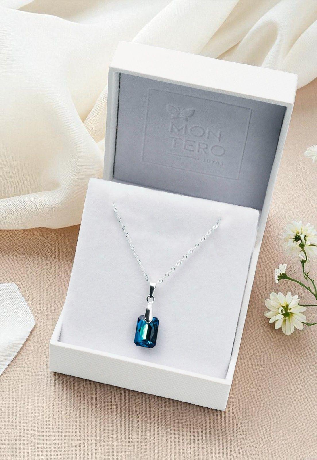 Collar Estefanía Plata Italiana 925 Cristal Genuino Bermuda Blue-3