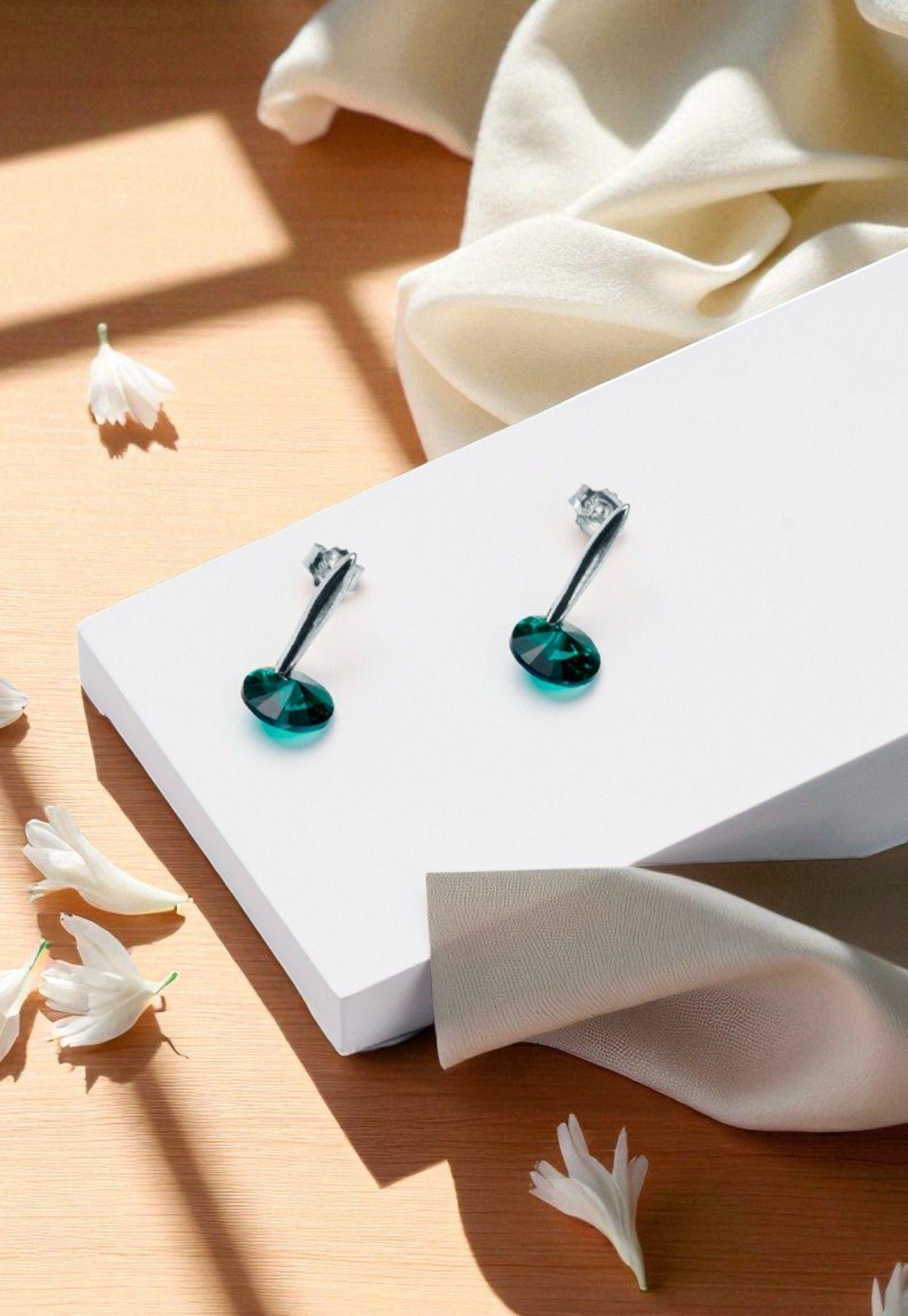 Aros Punto De Luz Plata 925 Cristal Swarovski® Emerald-2