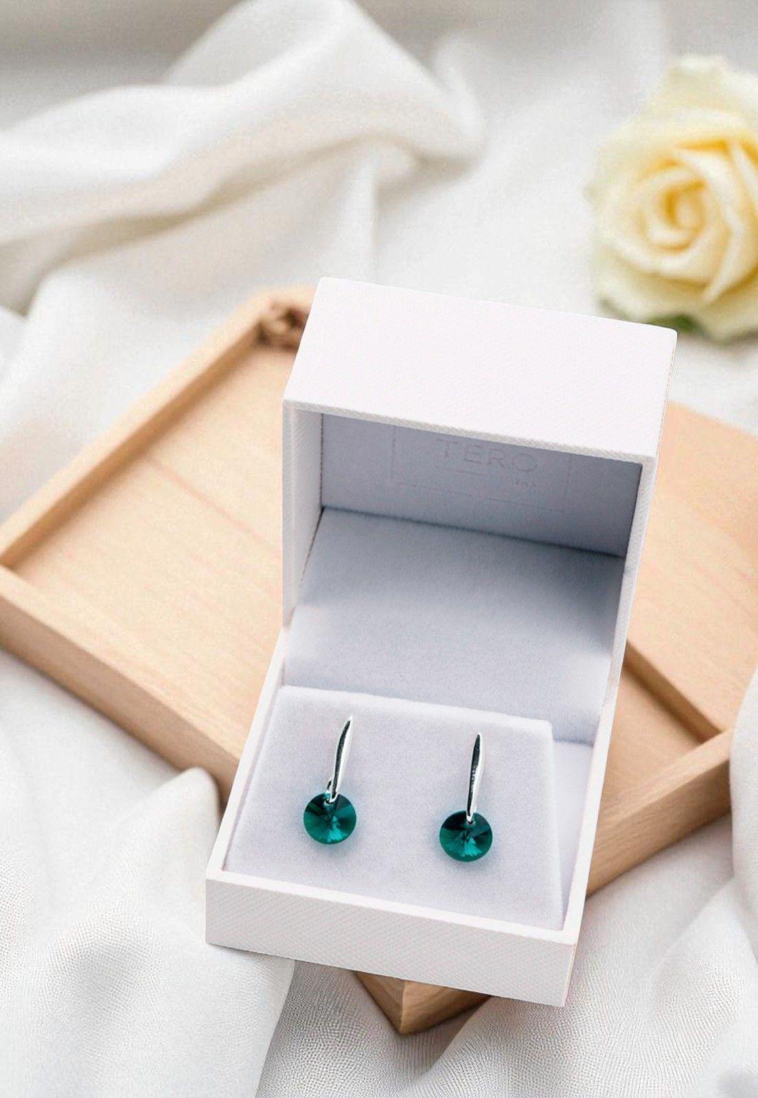 Aros Punto De Luz Plata 925 Cristal Swarovski® Emerald-3