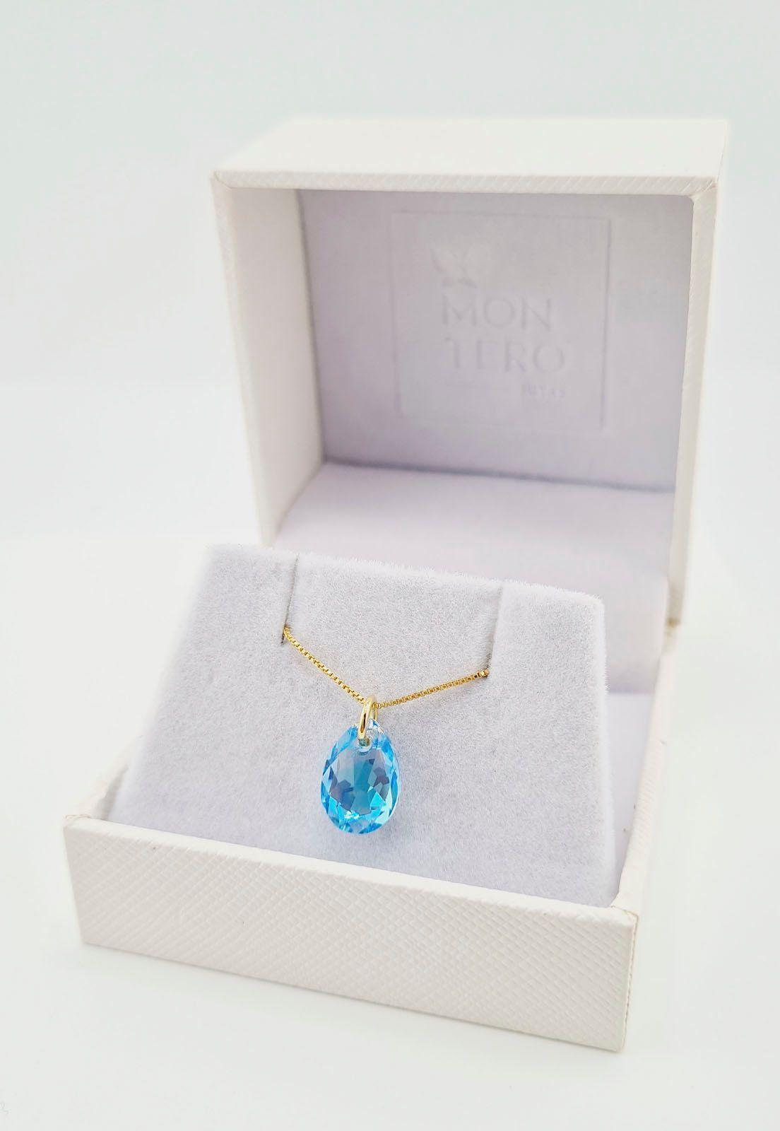 Collar Gota de Luz Gold Cristales Genuinos Aquamarine -2