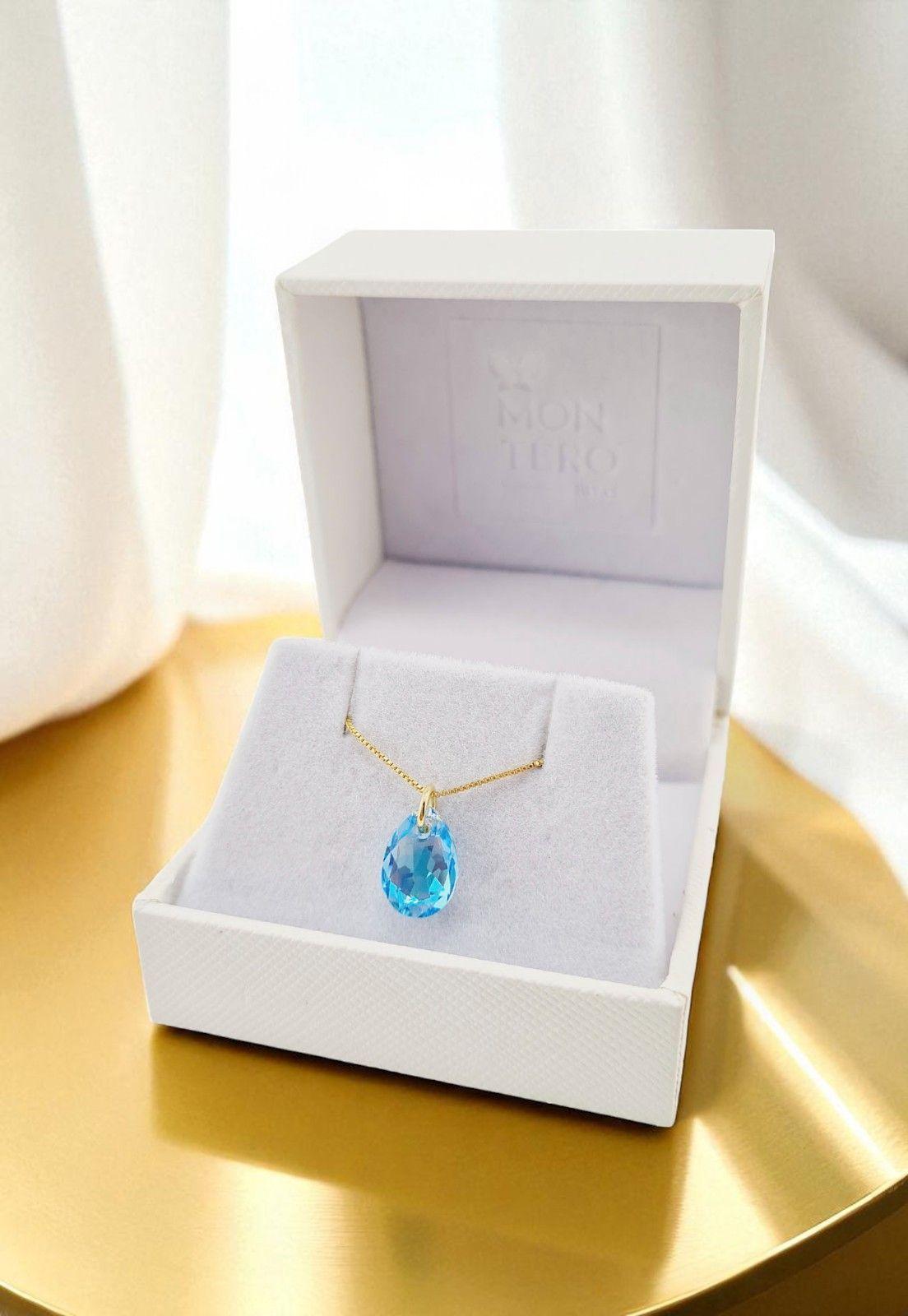 Collar Gota de Luz Gold 24K Cristal Genuino Aquamarine -2