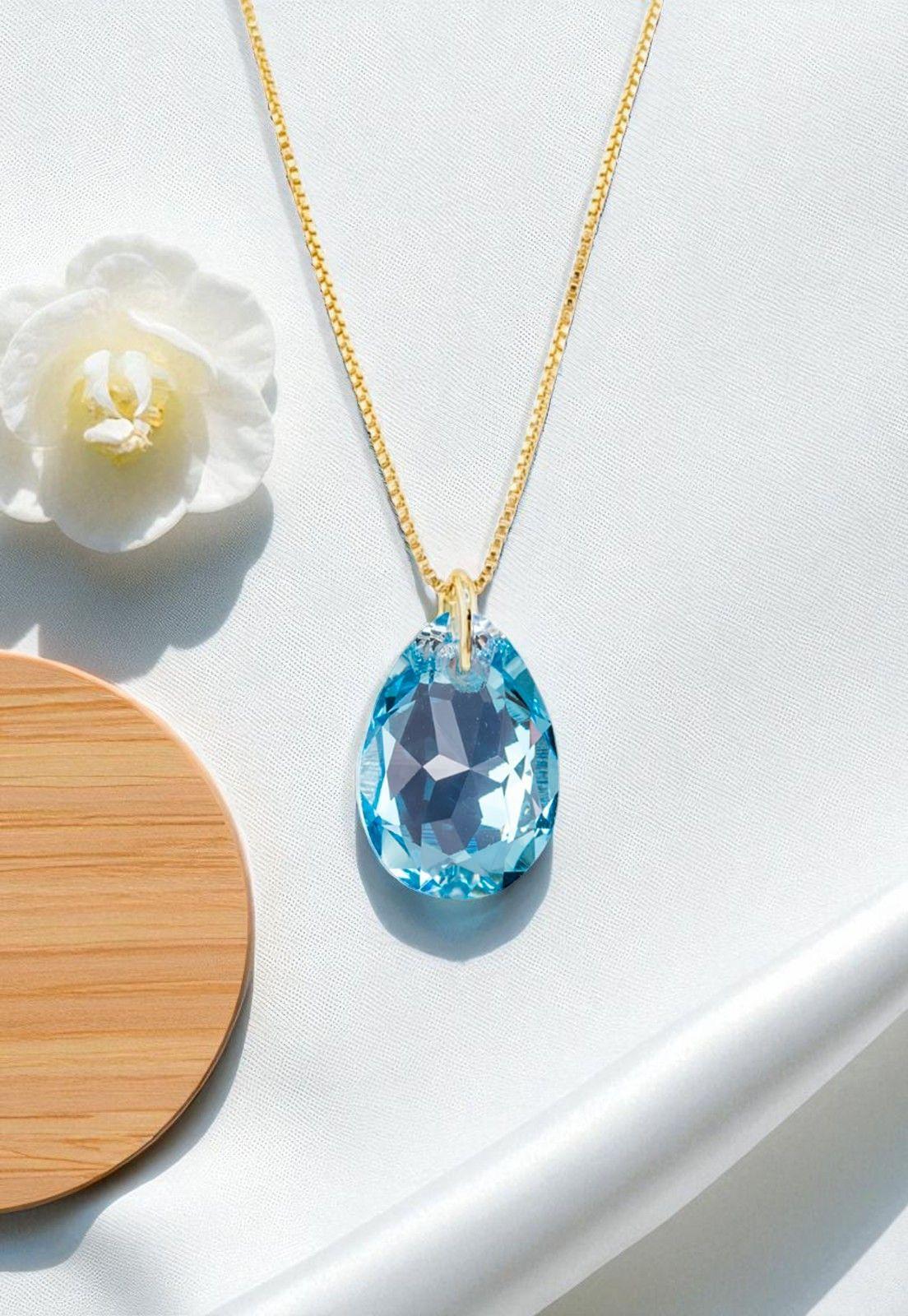 Collar Gota de Luz Gold 24K Cristal Genuino Aquamarine -3