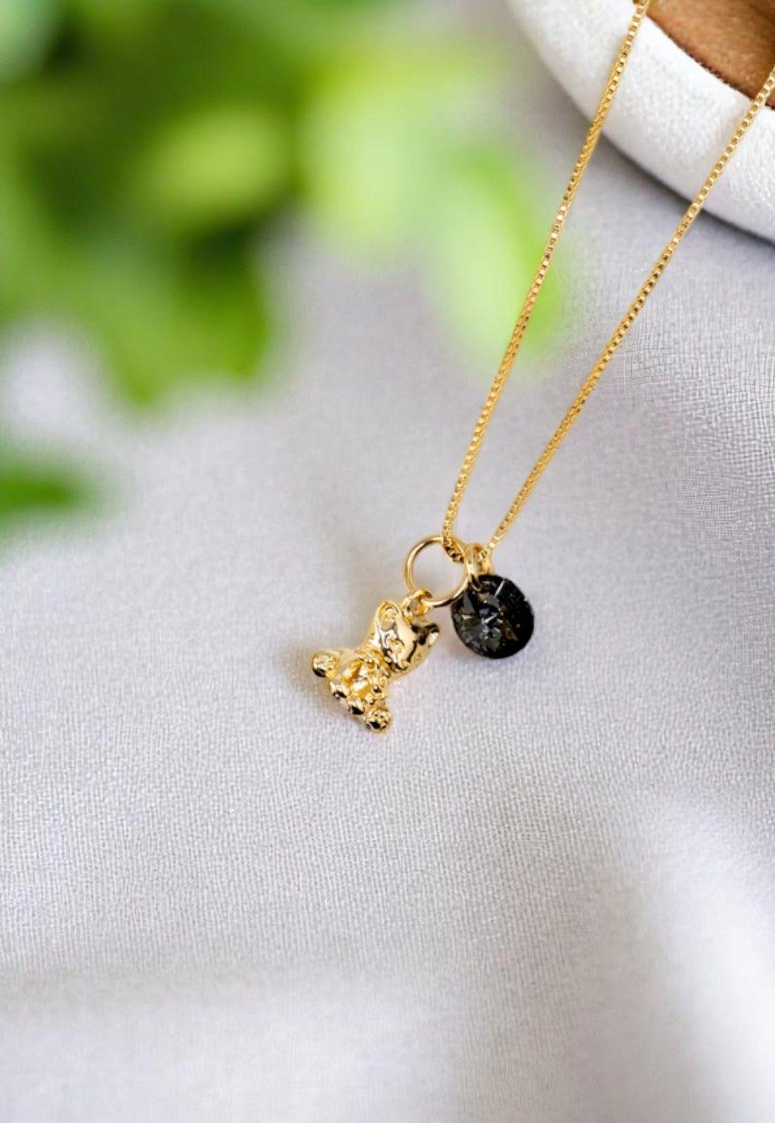 Collar Gatito Gold Baño de Oro 24k Cristales Genuinos Silver Night-1