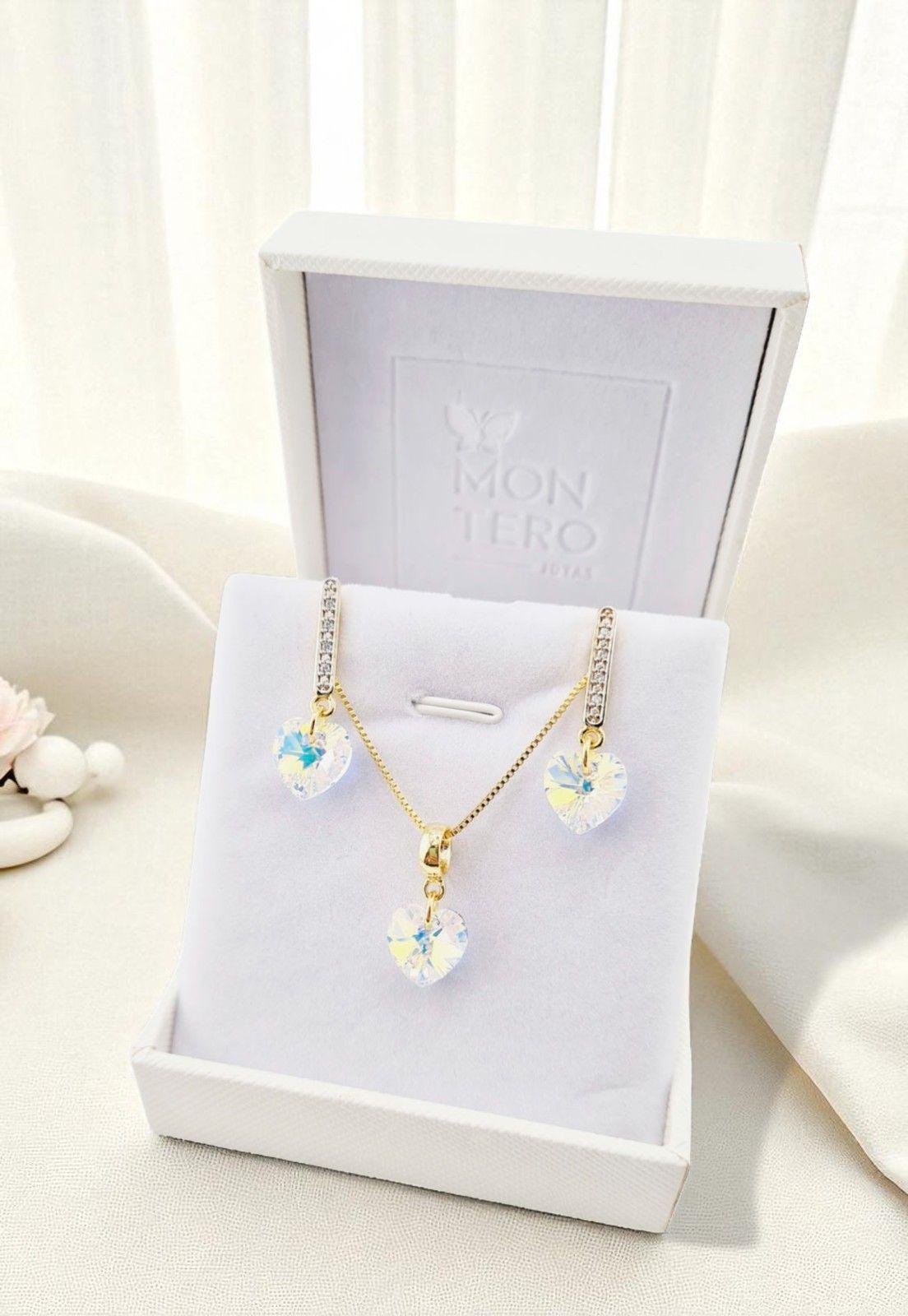 Conjunto Romance Gold 24K Cristal Genuino Aurora Boreal-3