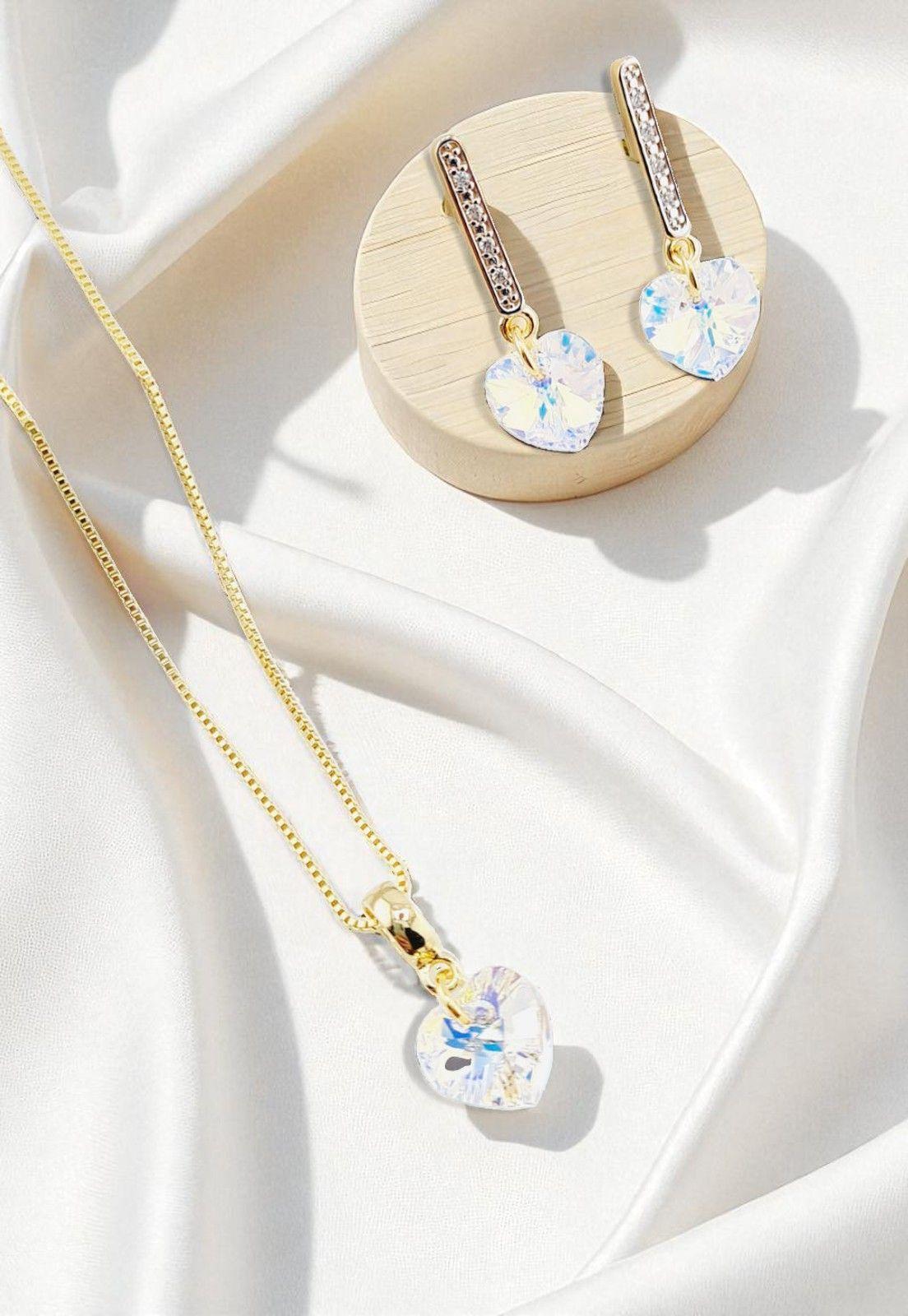 Conjunto Romance Gold 24K Cristal Genuino Aurora Boreal-5