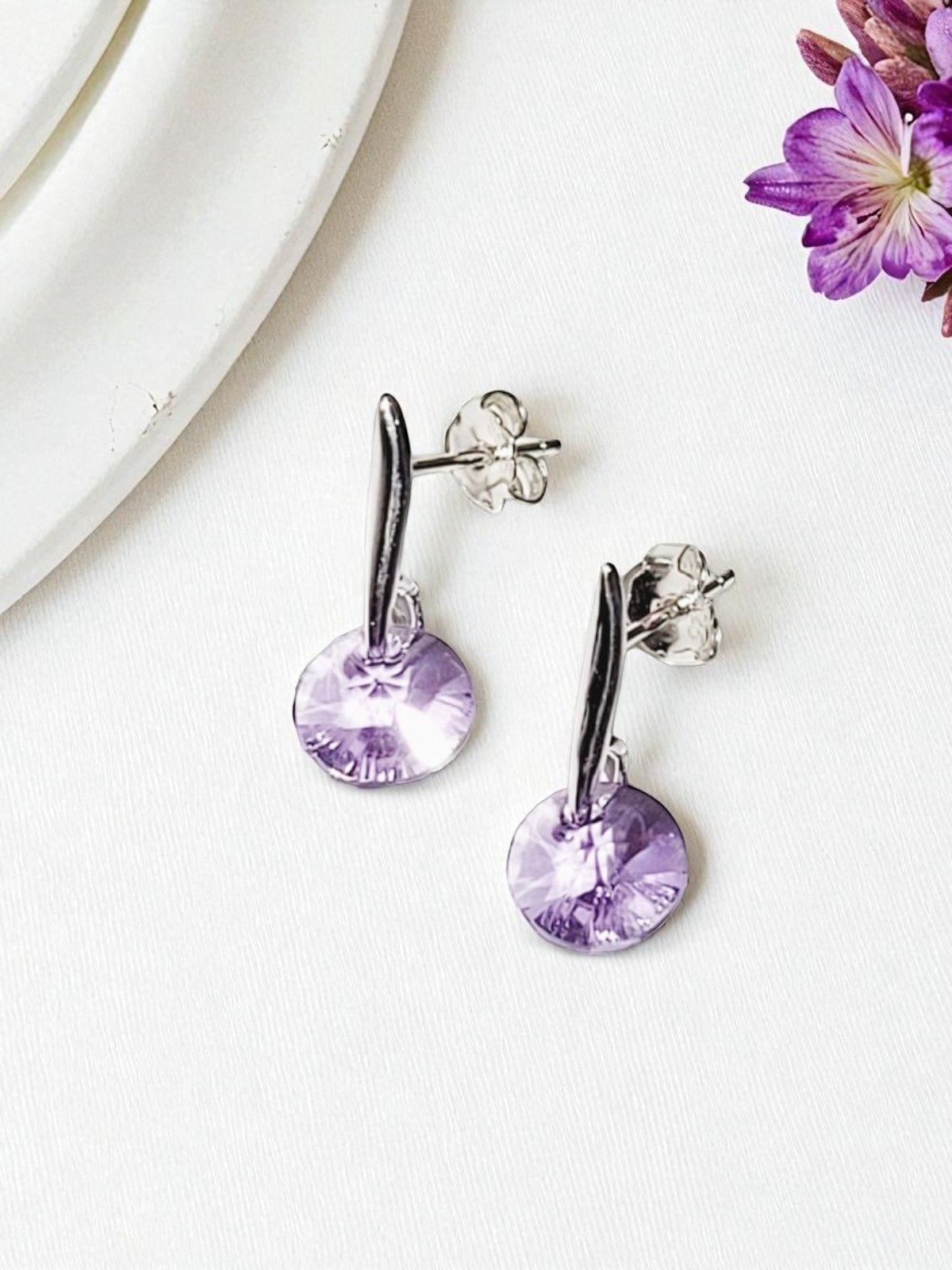 Aros Punto De Luz Plata Italiana 925 Cristal Genuino Violeta-2