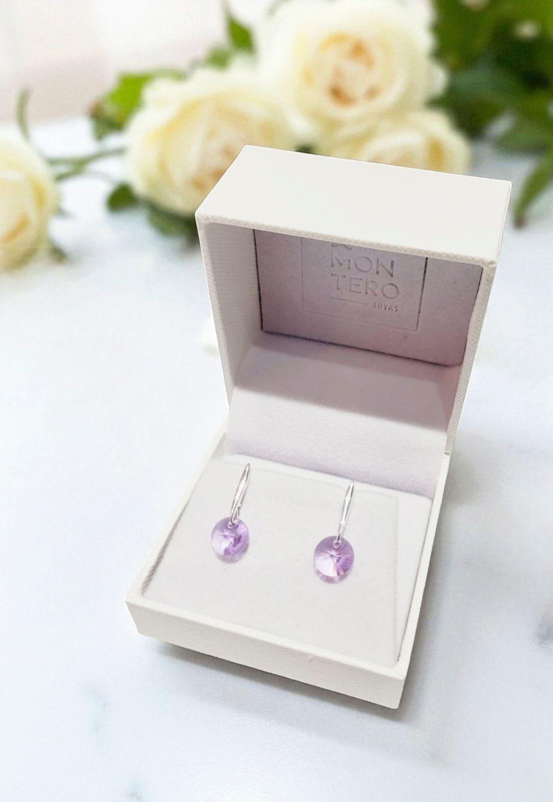 Aros Punto De Luz Plata Italiana 925 Cristal Genuino Violeta-3