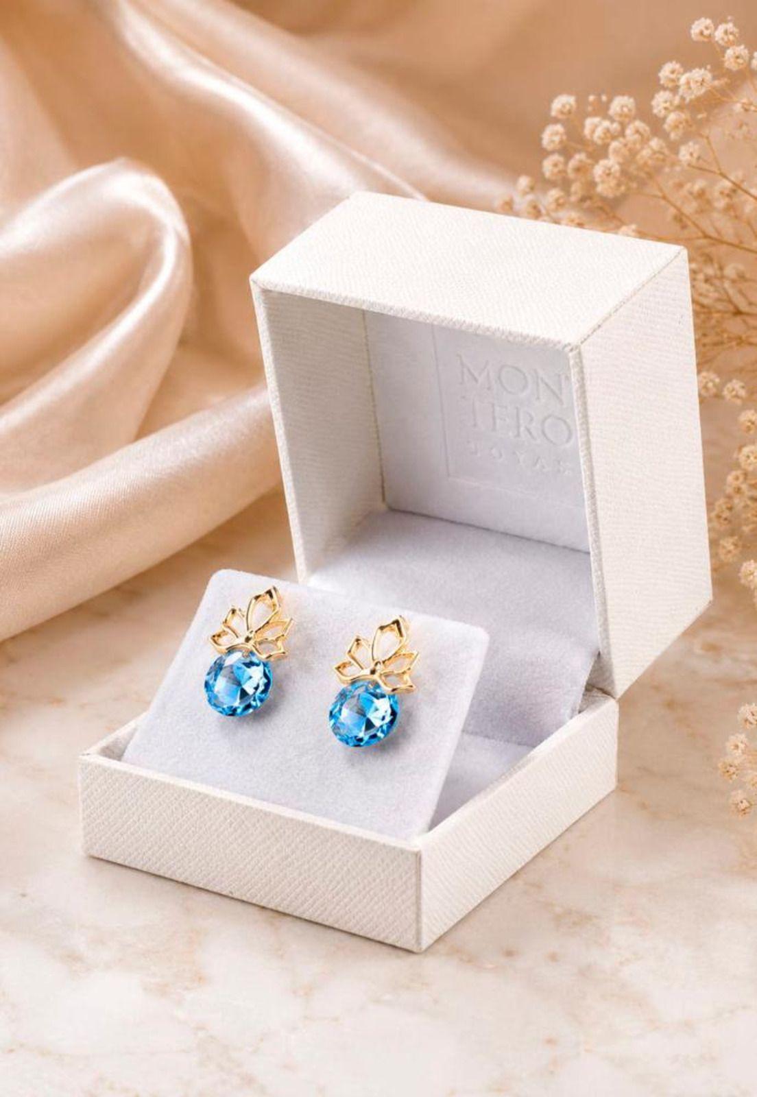 Aros Bali Gold 24K Cristal Swarovski® Aquamarine-3