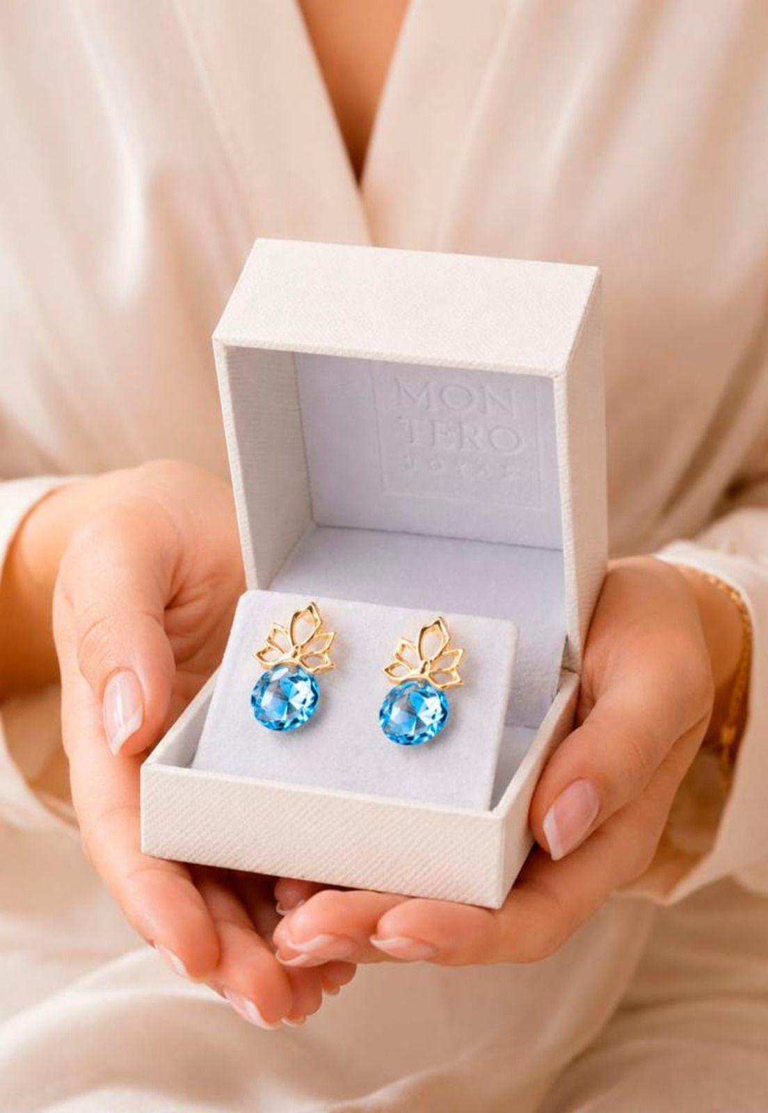 Aros Bali Gold 24K Cristal Swarovski® Aquamarine-4