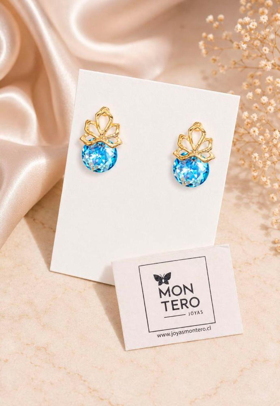 Aros Bali Gold 24K Cristal Swarovski® Aquamarine-5